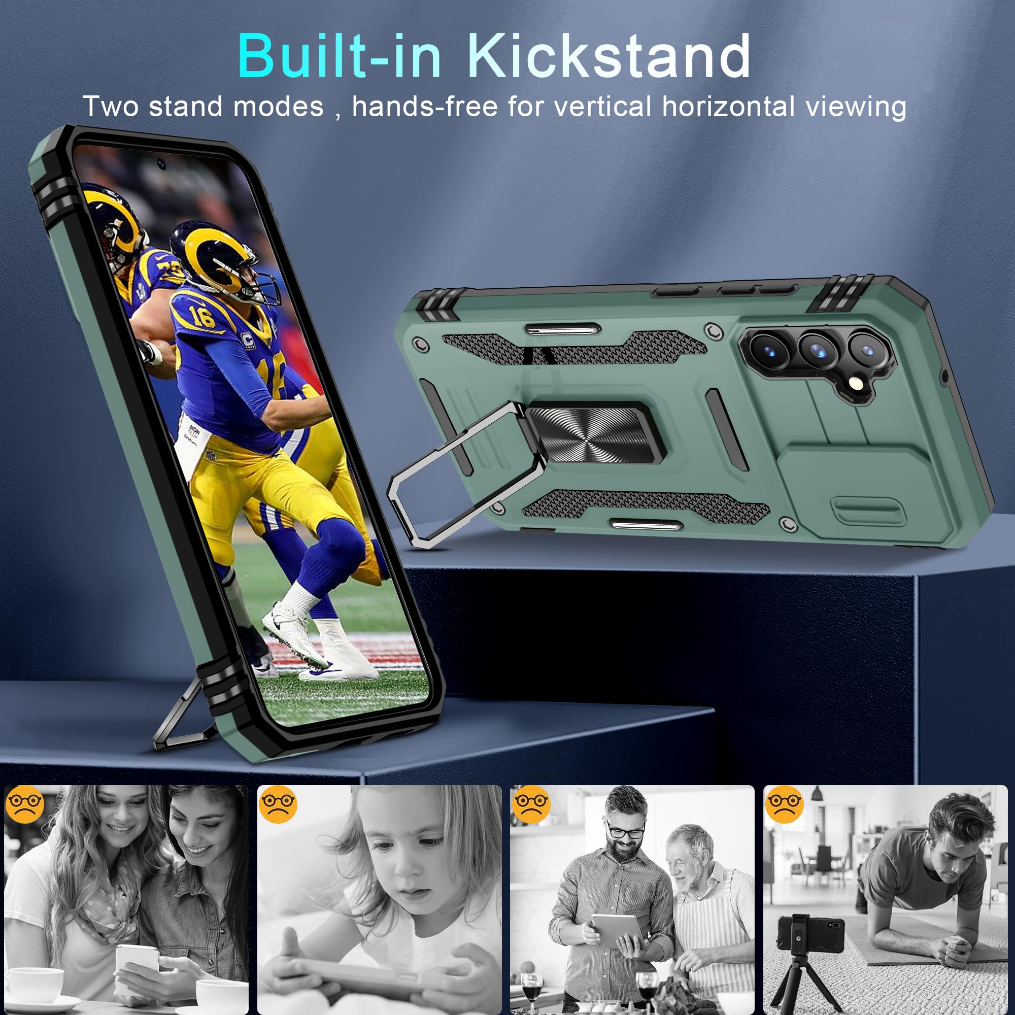 Deerlamn Case For Samsung Galaxy S23 Fe With Slide Camera Cover+Screen Protector(1 Pack),Rotated Ring Kickstand Military Grade S