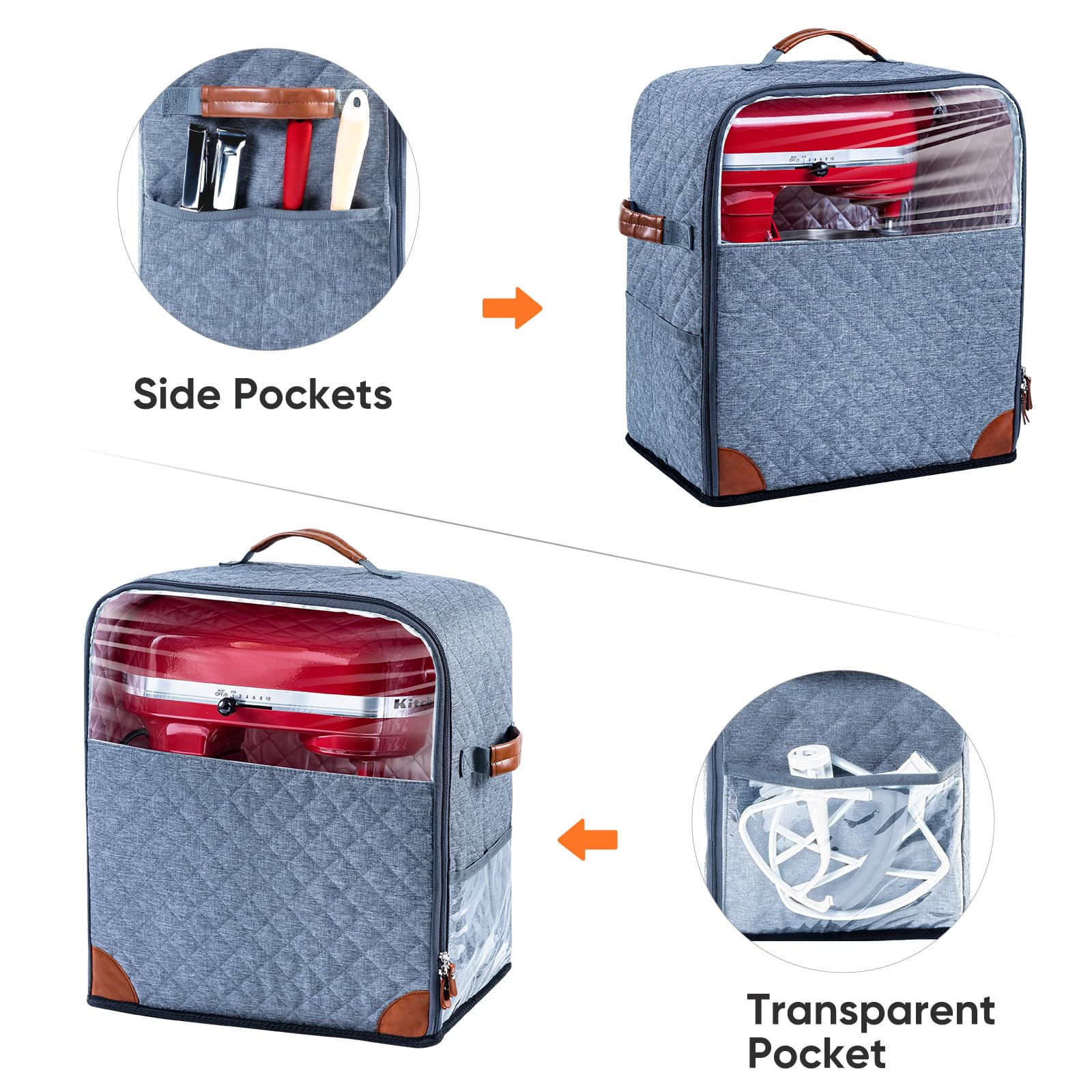 Bagsprite Stand Mixer Cover With Appliance Sliders Base Compatible With Kitchenaid Mixer Storage Bag For 4.5/5 Quart With Pocket