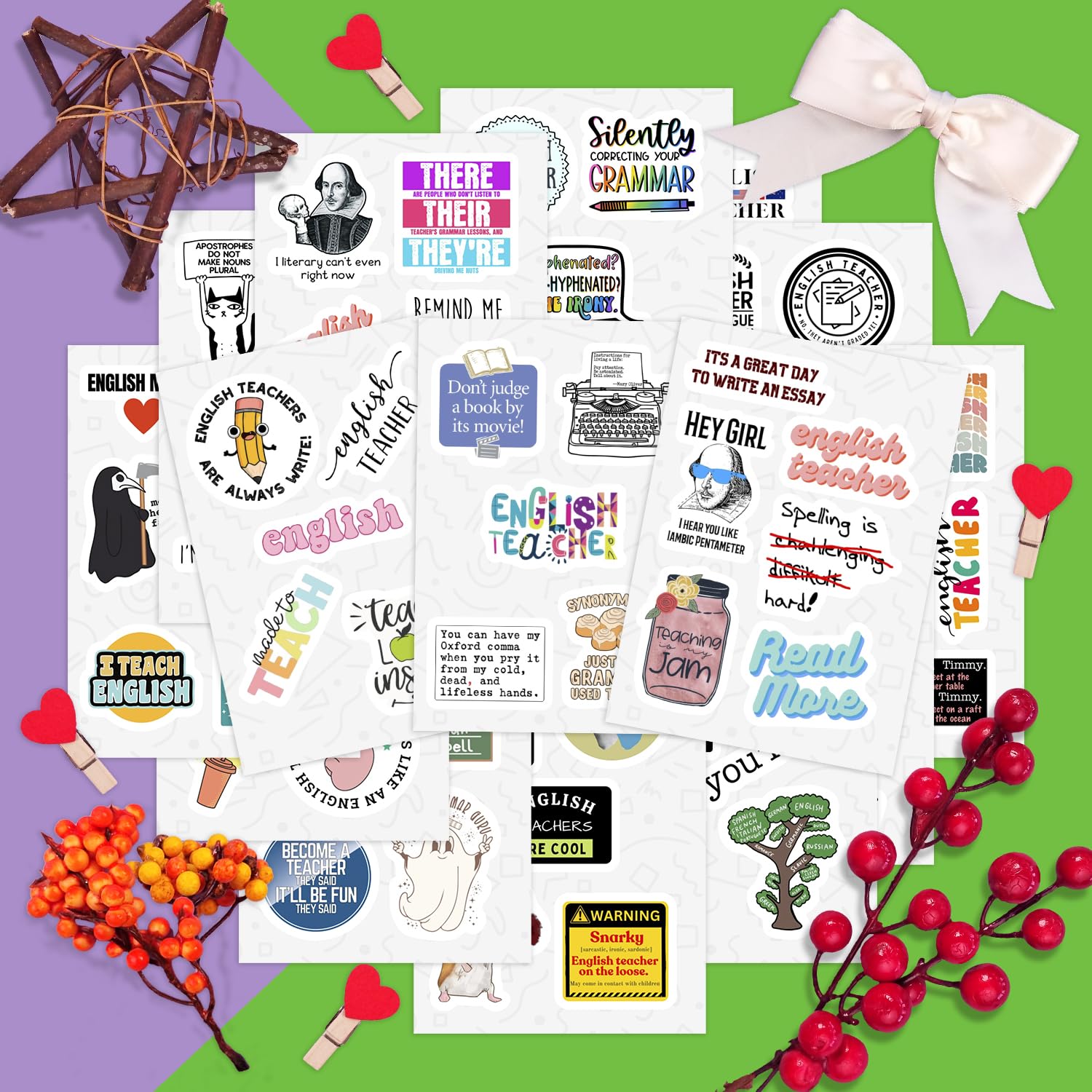100Pcs English Teacher Stickers For Water Bottle And Laptop   English Teacher Party Favors & Decorations, Waterproof Vinyl Decal