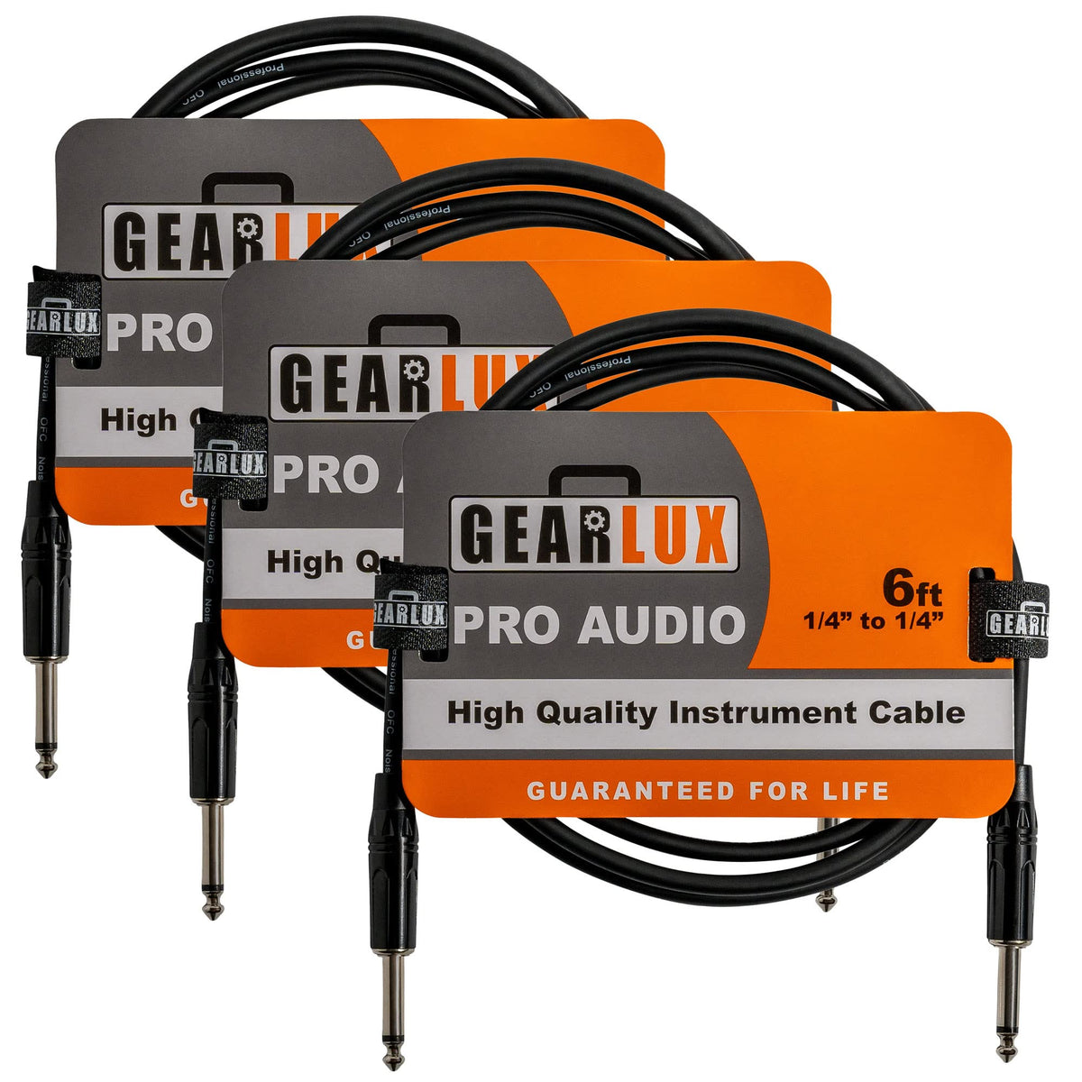 Gearlux Instrument Cable/Guitar Cable, 1/4 Inch To 1/4 Inch, Black, 6 Feet   3 Pack
