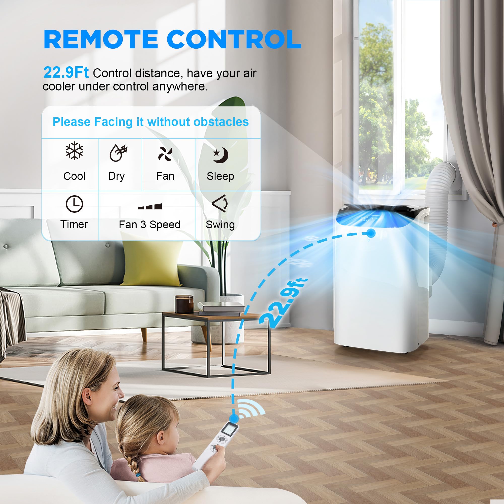 Humhold 14000 Btu Portable Air Conditioners With Remote Control, 3 In 1 Free Standing Cooling Ac Unit With Fan & Dehumidifier, C