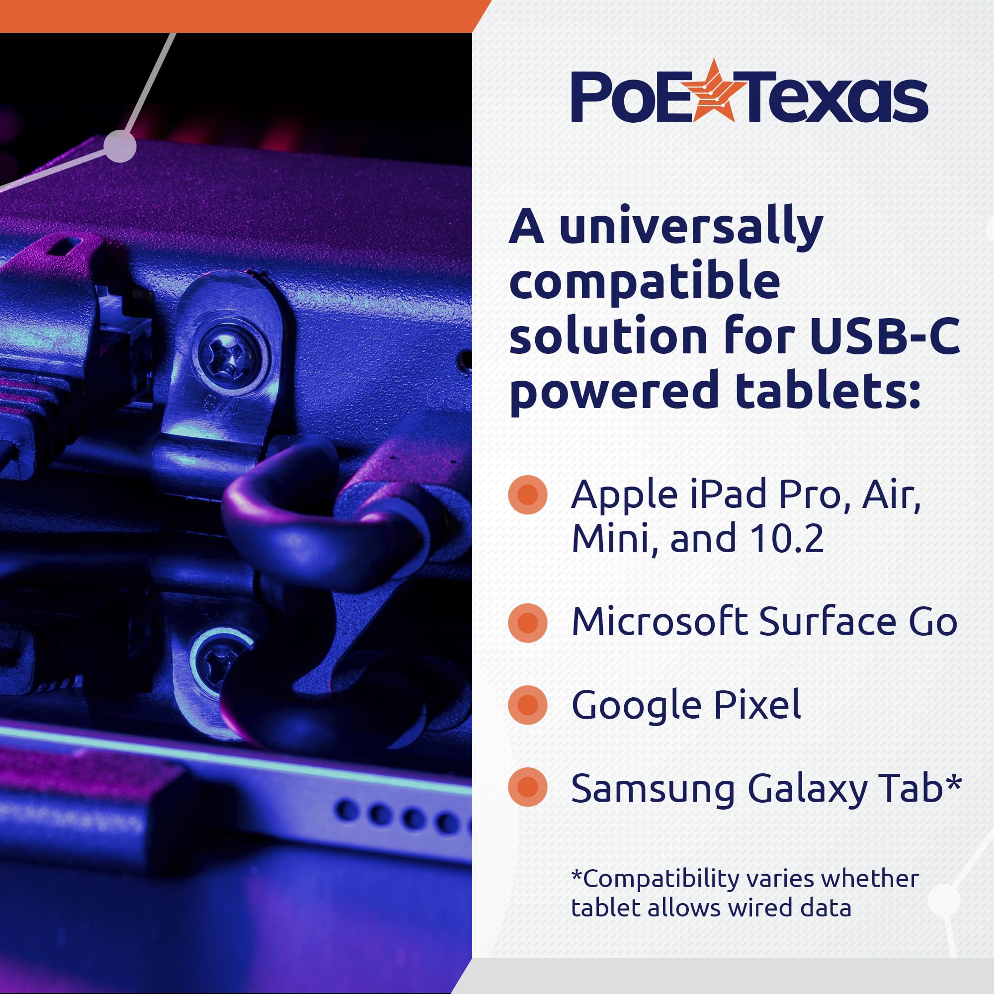 Poe Texas Gigabit Poe+ To Usb C 3.0 Power And Data Delivery For 25W Tablets   802.3At Power Over Ethernet Adapter   Active Poe A