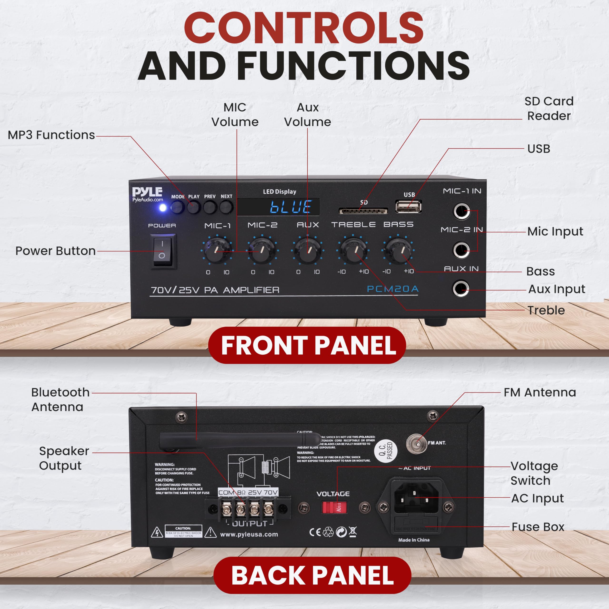 Pyle Compact Mini Home Power Amplifier   40W Smart Small Audio Stereo Receiver W/ Aux 2 Microphone In Com/8 Ohm/25V/70V Speakers