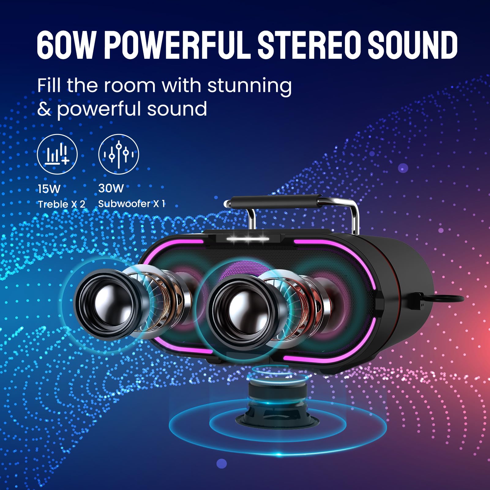 Rhm K666Plus Karaoke Machine With Powerful Sound & Rgb Lights, 2 Wireless Microphones, Rechargeable Battery, 7 Hours Playtime, S