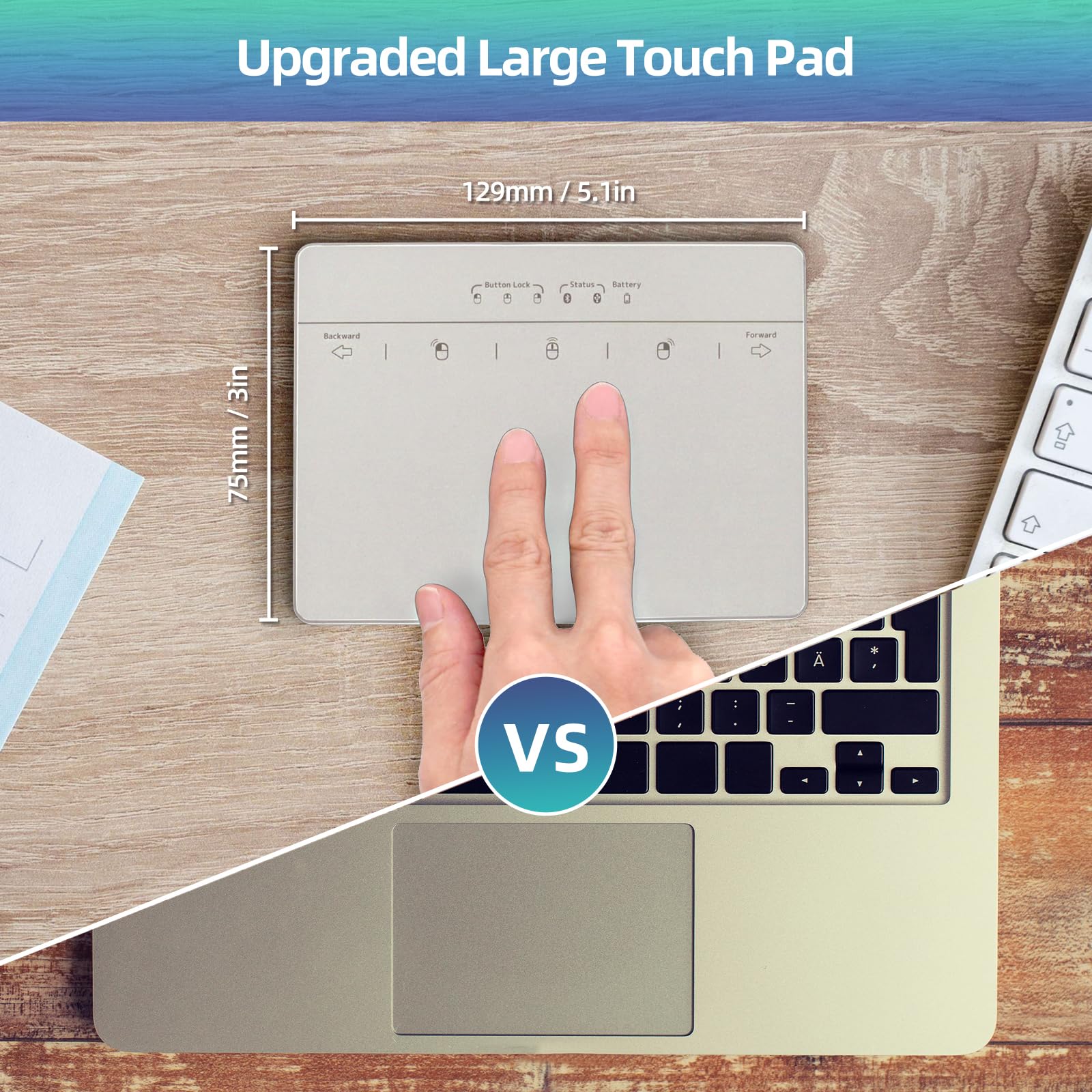 Bluetooth Wired Trackpad For Windows 7/10/11, Wireless Bluetooth Touchpad With Multi Touch Gestures, Usb Touch Pad Rechargeable