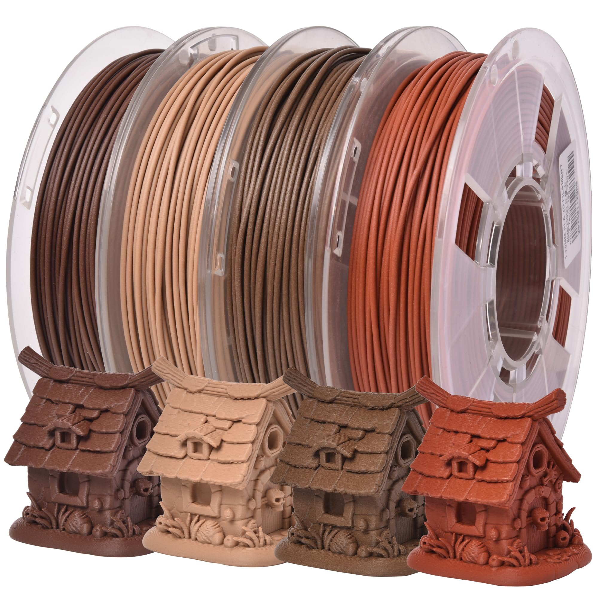 RAMBERY 250gX4 Wood PLA Printer Filament Bundle 1.75mm 3D Printing Filament Real Wood Fibers Added Fit Most Printers, Total 1kg,