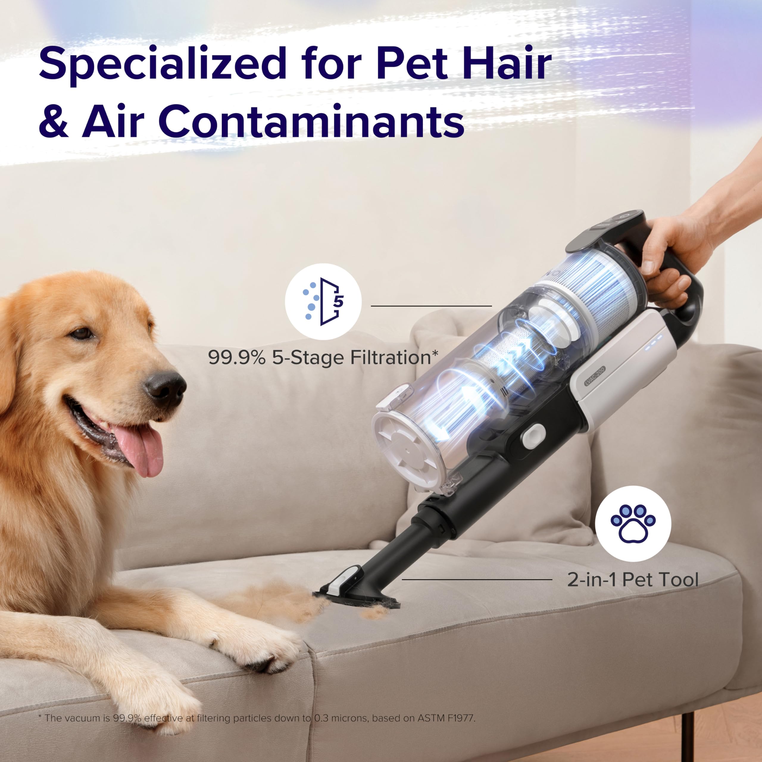 Levoit Cordless Vacuum Cleaner, Stick Vac With Tangle Resistant Design, Up To 50 Minutes, Powerful Suction, Rechargeable, Lightw