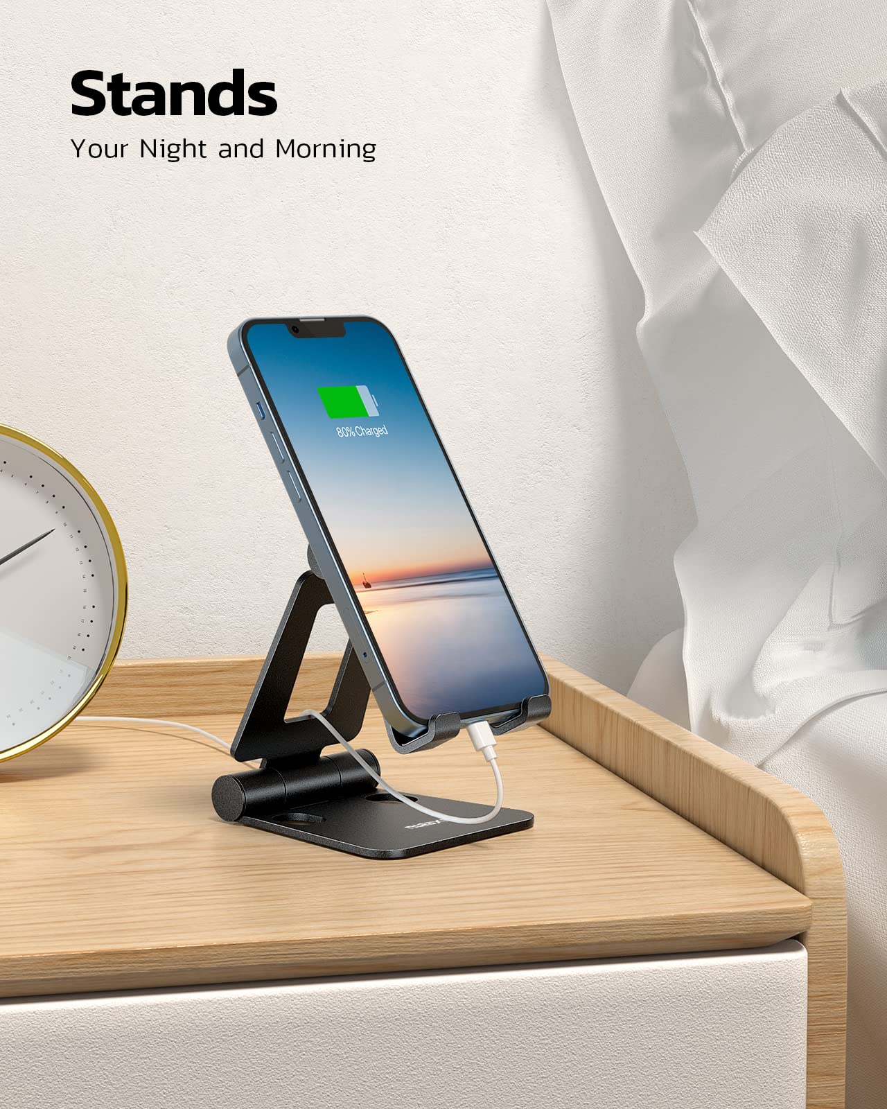Nulaxy Dual Folding Cell Phone Stand, Fully Adjustable Foldable Desktop Phone Holder Cradle Dock Compatible With Phone 15 14 13
