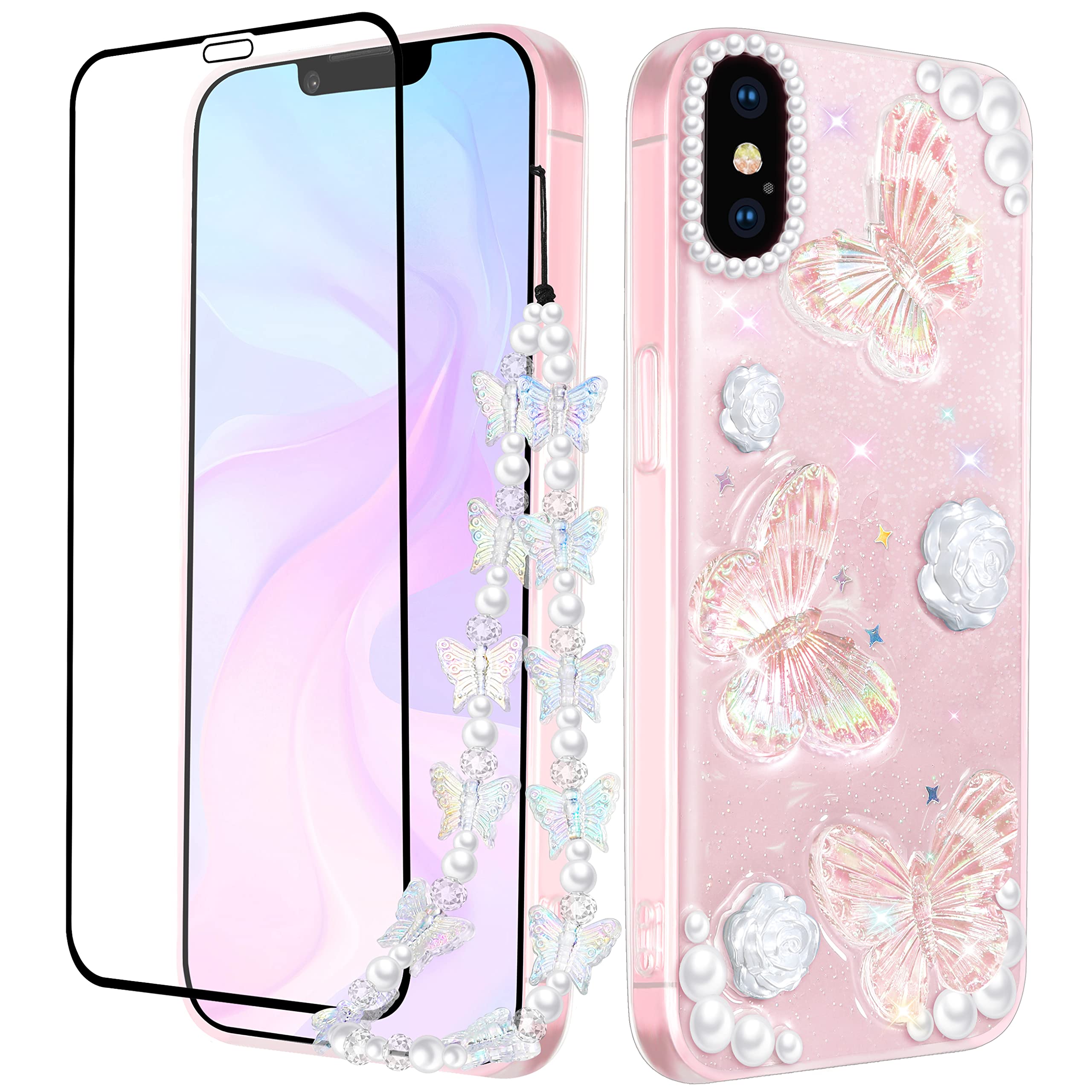 Goocrux (3In1 Case For Apple Iphone Xs Max Butterfly Glitter Handmade Sequin Sparkle Pretty For Women Girls Clear Design Crystal