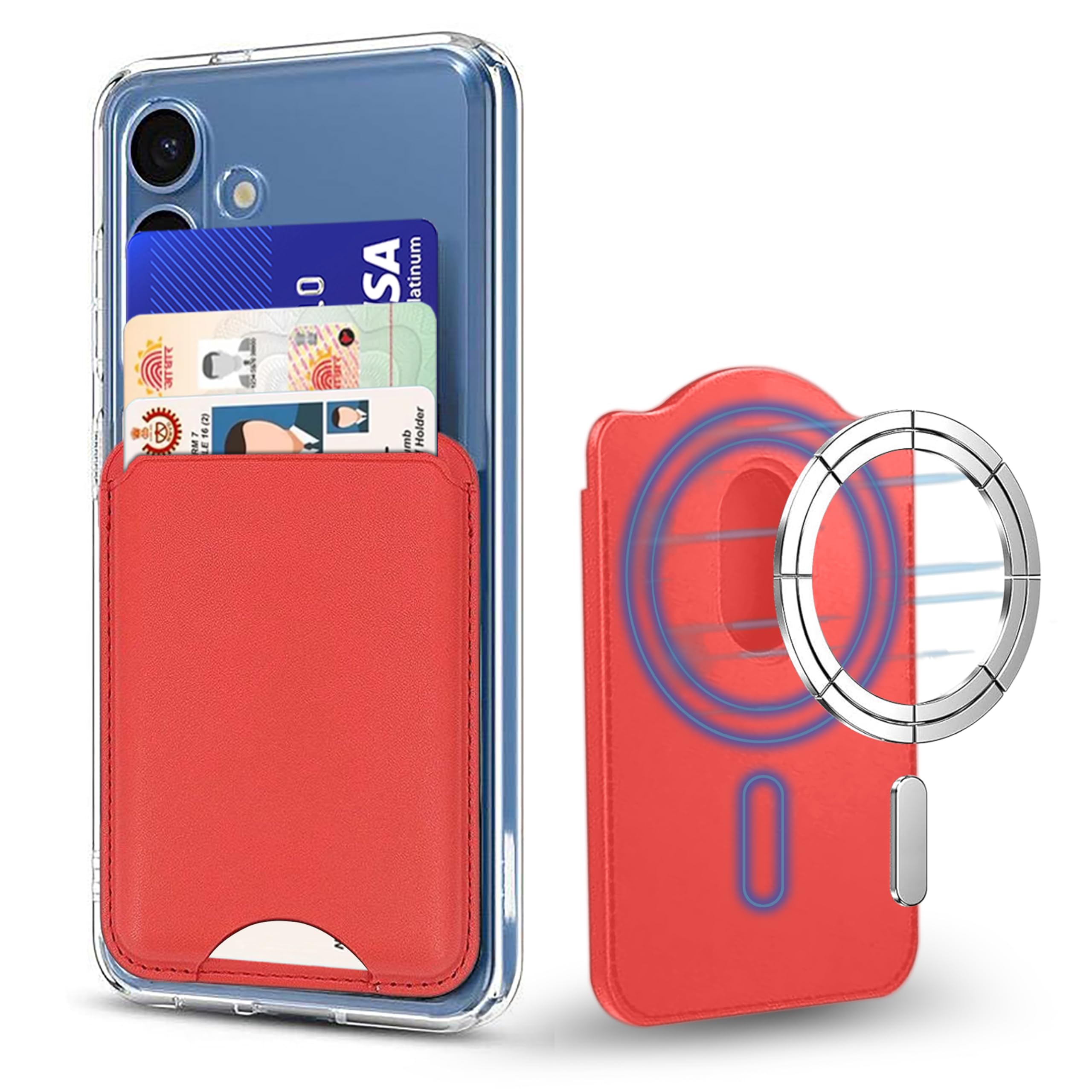 Zapcase For Magsafe Wallet, Card Holder, Magnetic Wallet For Iphone | Compatible For All Magsafe Cases | Vegan Leather | Red