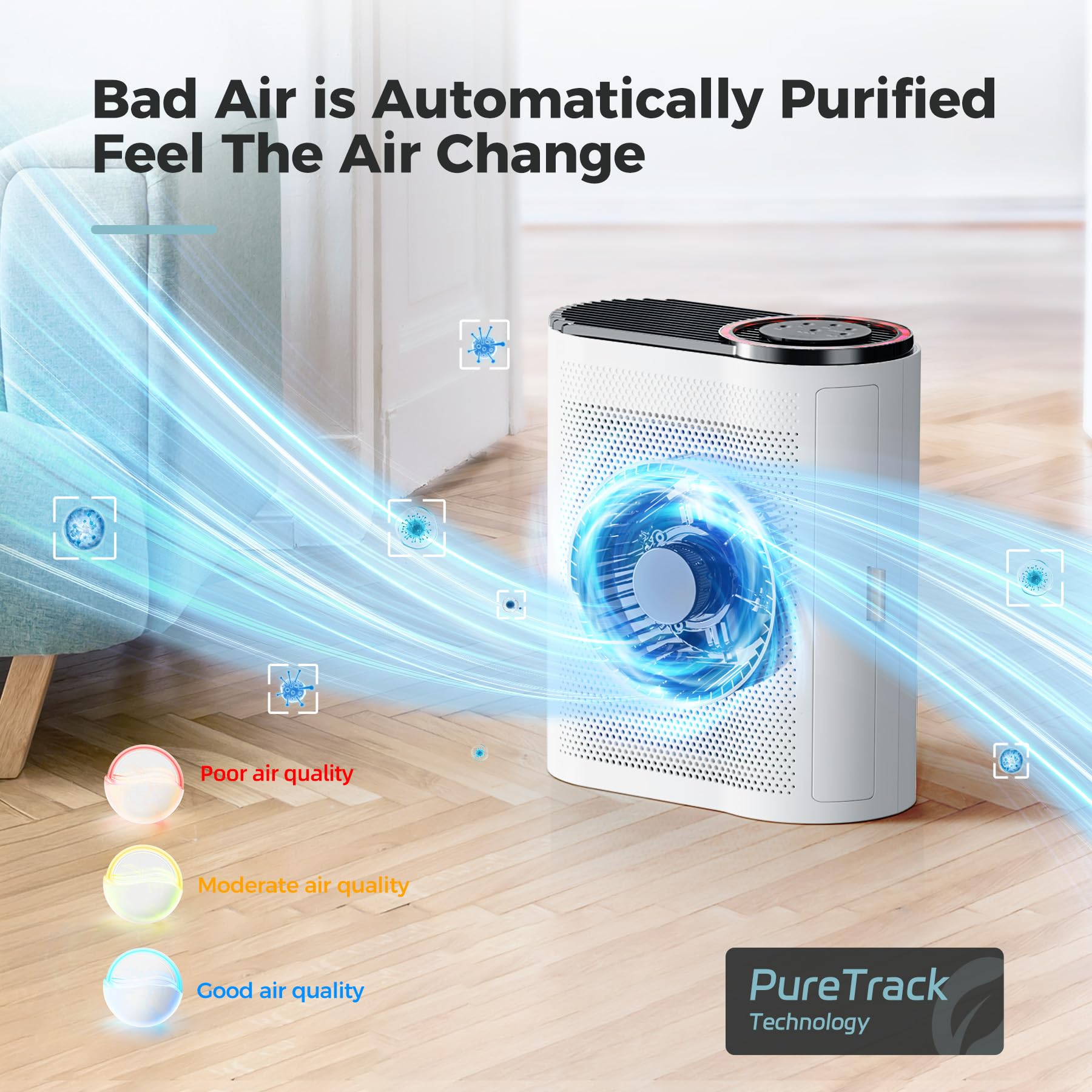 AROEVE MK04 Air Purifier for Home, Large Room up to 1095 Sq.Ft, White, Auto Function, Quality Sensors, Plastic Material