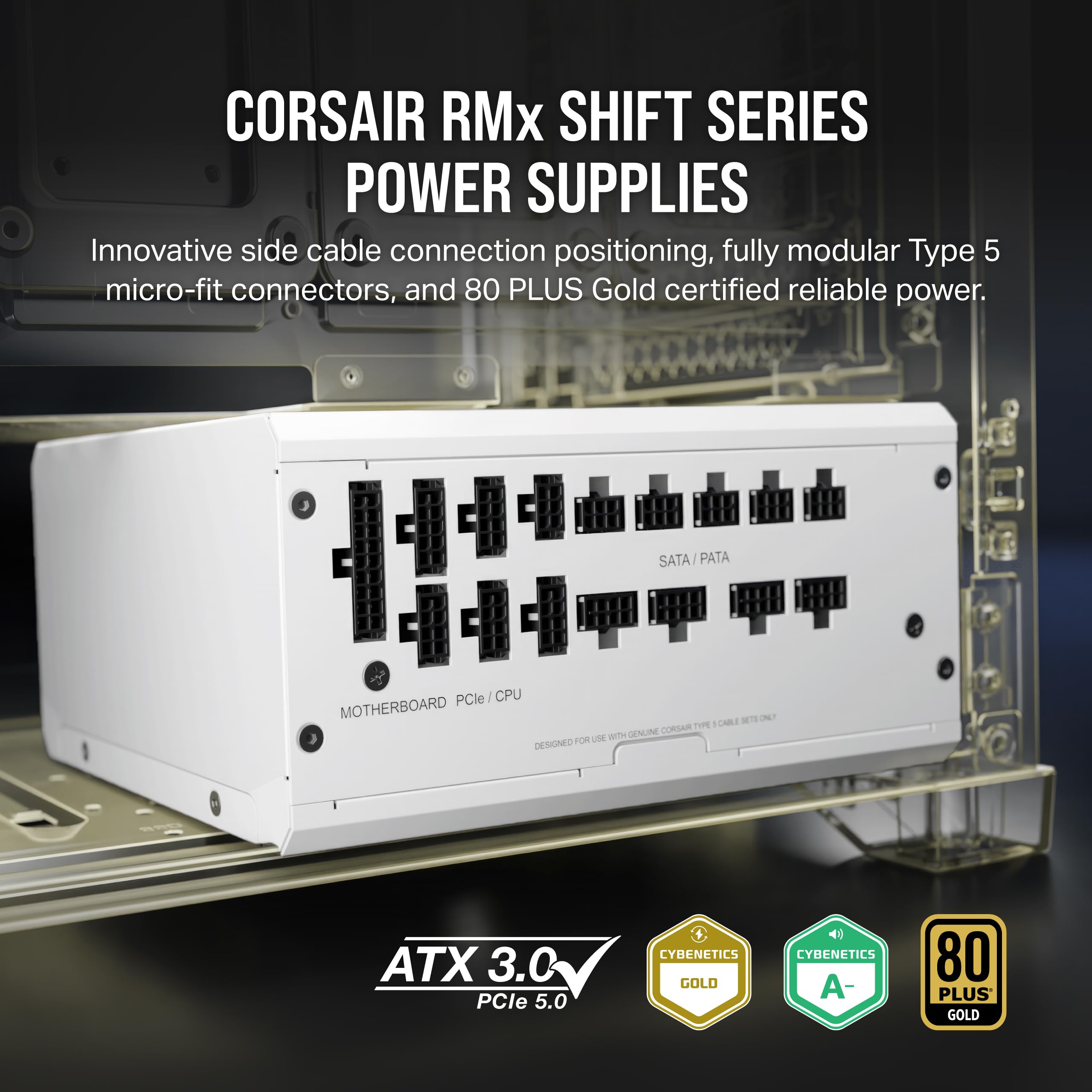 Corsair Rm1200X Shift Fully Modular Atx Power Supply - 80 Plus Gold - Atx 3.0 - Pcie 5.0 - Zero Rpm - Modular Side Interface - W