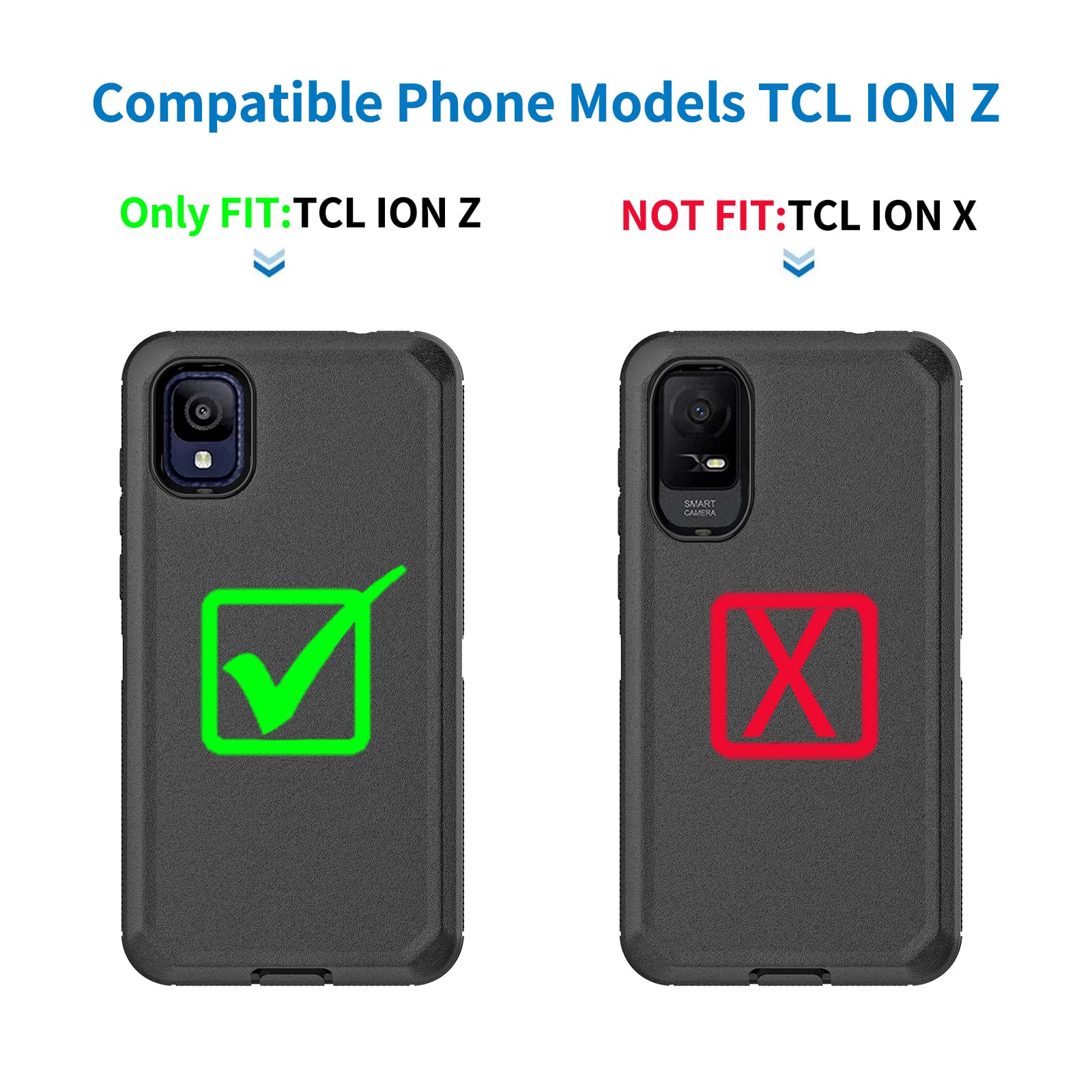Anloes Case For Tcl Ion Z, Defender Phone Case Heavy Duty Shockproof Rugged Protective, 3 In 1 Bumper Cover (Black)