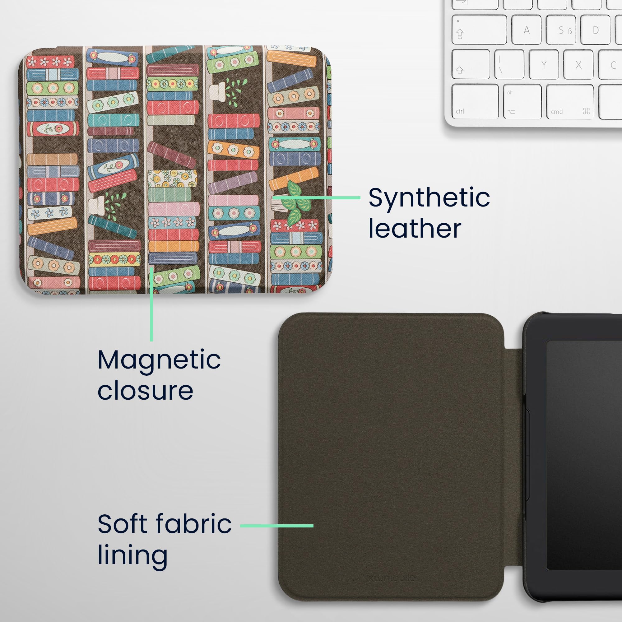 Kwmobile Case Compatible With Barnes & Noble Nook Glowlight 4 / 4E Case   Ereader Cover   Summer Library Blue/Green/Dark Pink