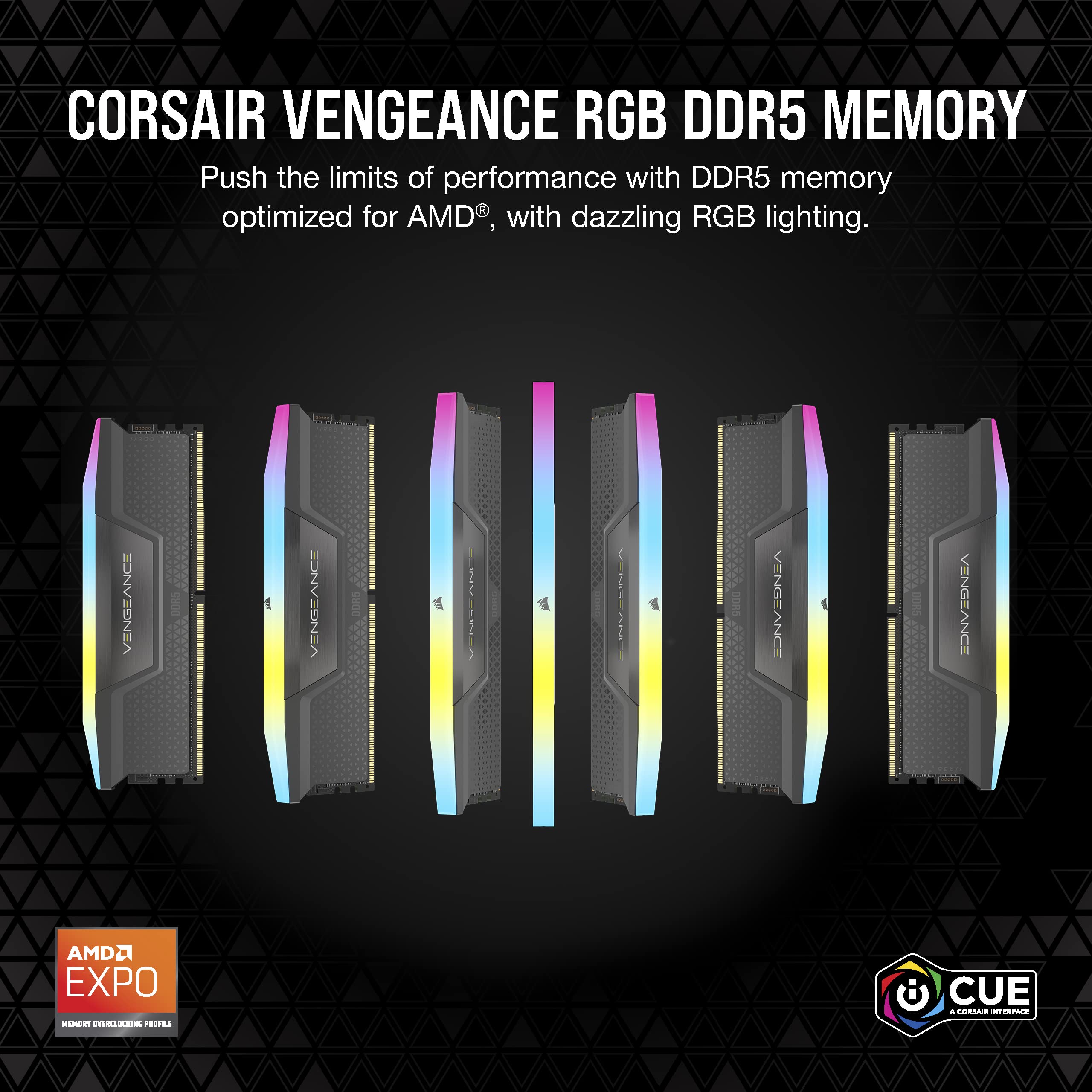 Corsair Vengeance Rgb Ddr5 Ram 32Gb (2X16Gb) 5200Mhz Cl40 Amd Expo Icue Compatible Computer Memory - Gray (Cmh32Gx5M2B5200Z40K)