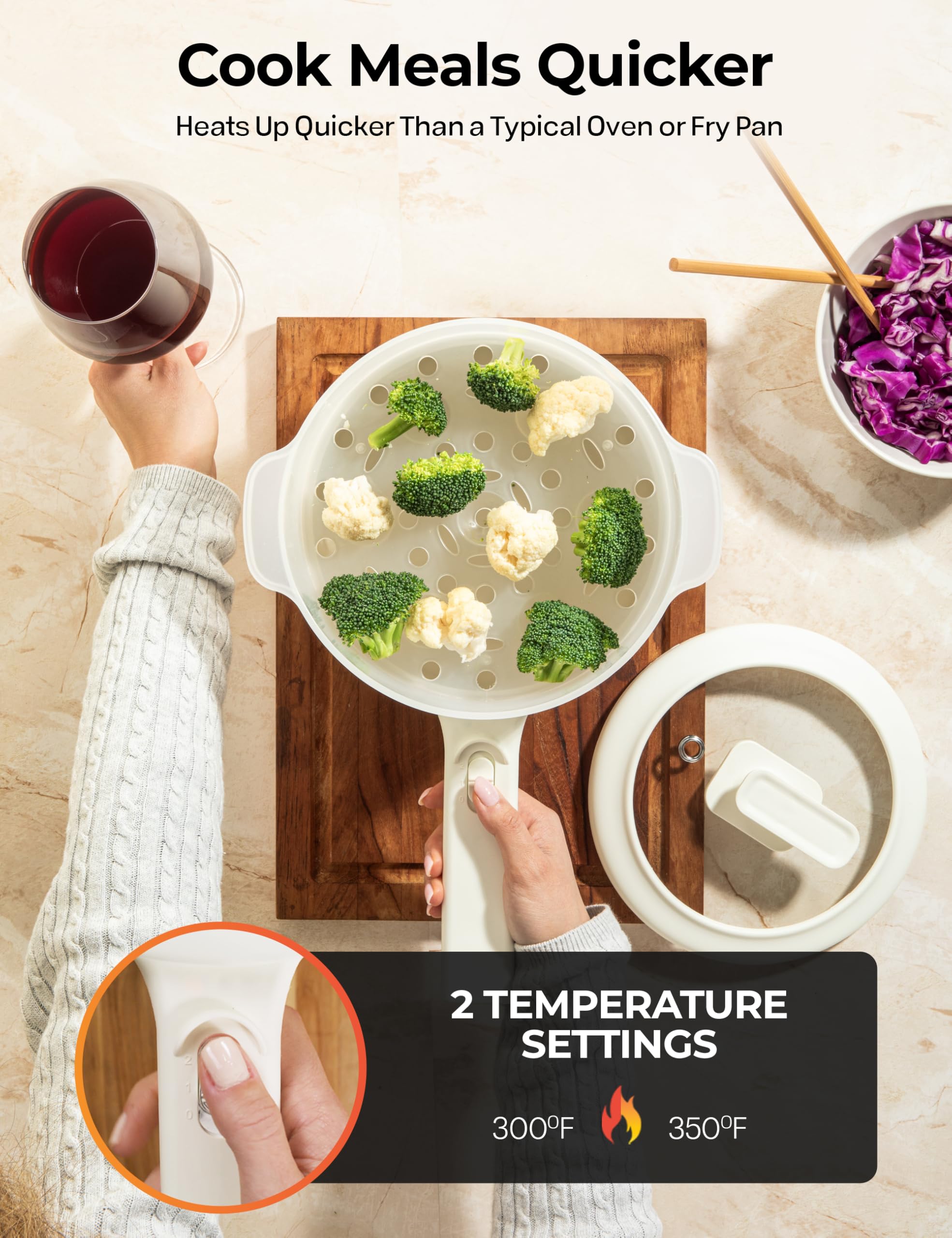 Ceramax Hot Pot Electric Cooker With Lid And Steamer, 2.5L Large Cooker Nonstick Electric Skillet, Electric Pot For Cooking, Por