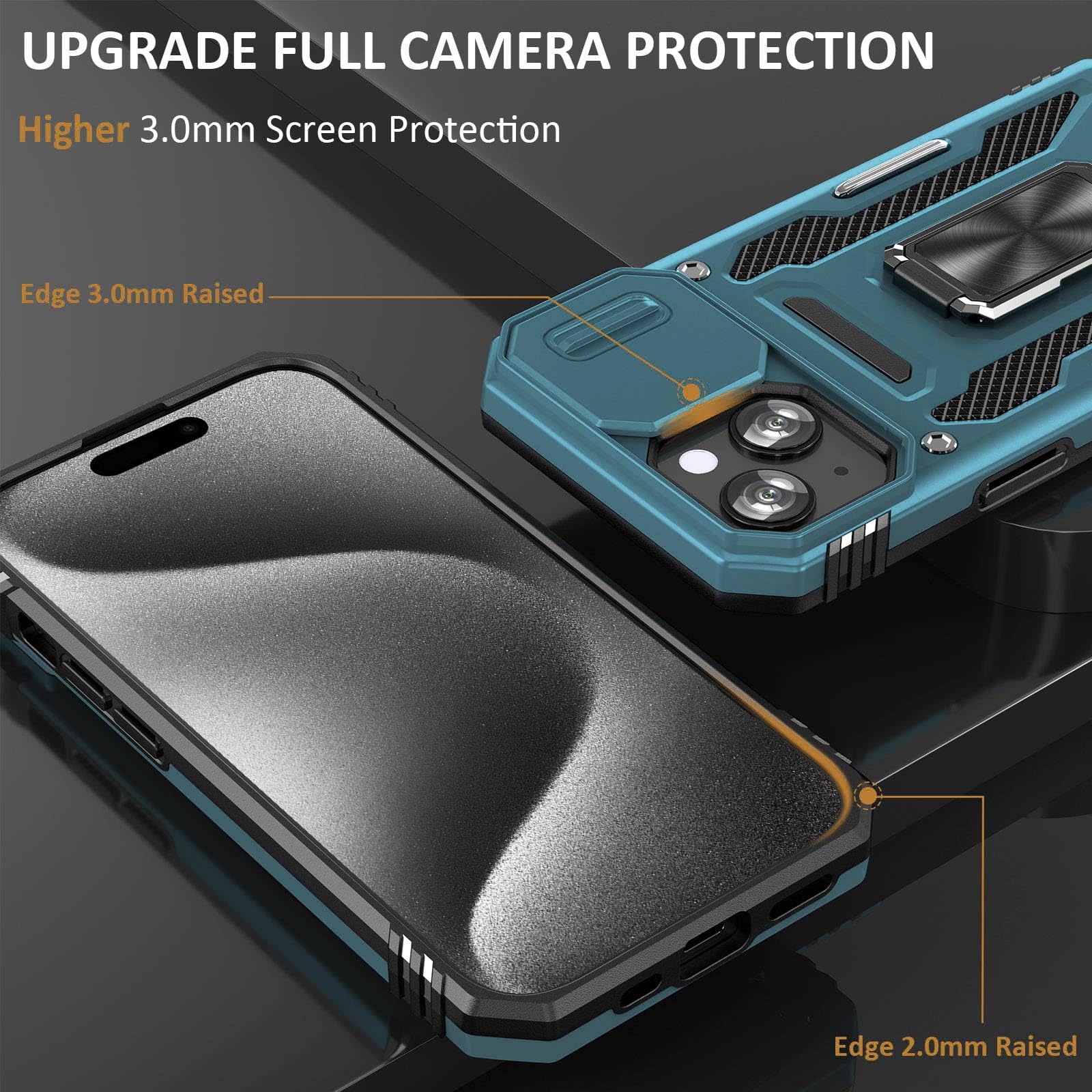Sefing Phone Case For Iphone 15 Plus Case Iphone 15 Plus Phone Case With Camera Lens Cover, With Ring Holder Kickstand, Fit Magn