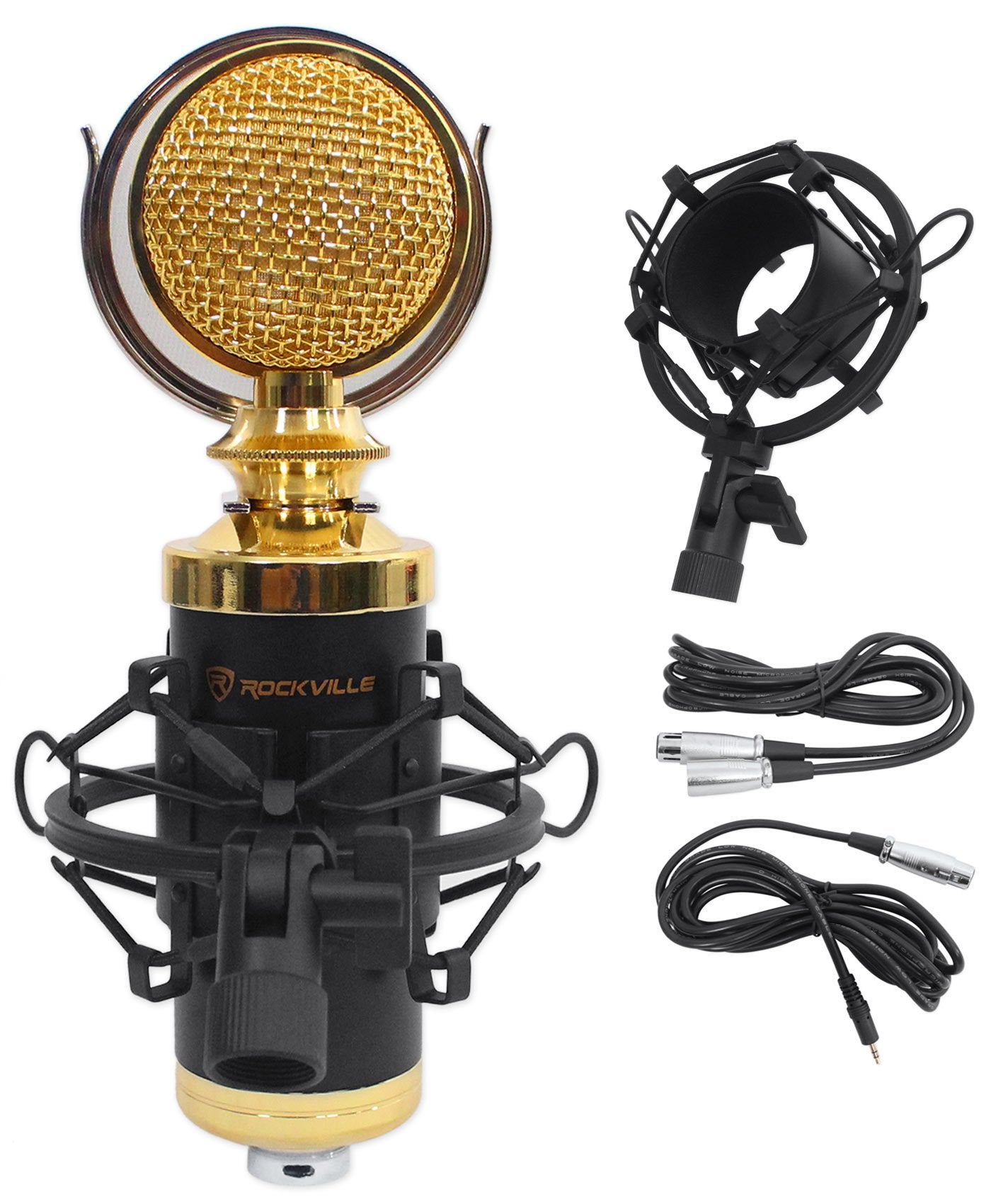 Rockville Rcm02 Pro Studio Recording Condenser Microphone Mic+Metal Shock Mount, Black
