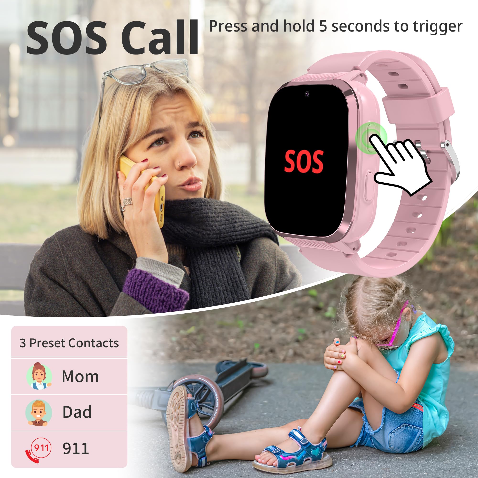 4G Kids Smart Watch Girls With Gps Tracker, Kids Gps Watch With Voice And Video Calling, One Key Sos Call, Hd Camera, Alarm Cloc
