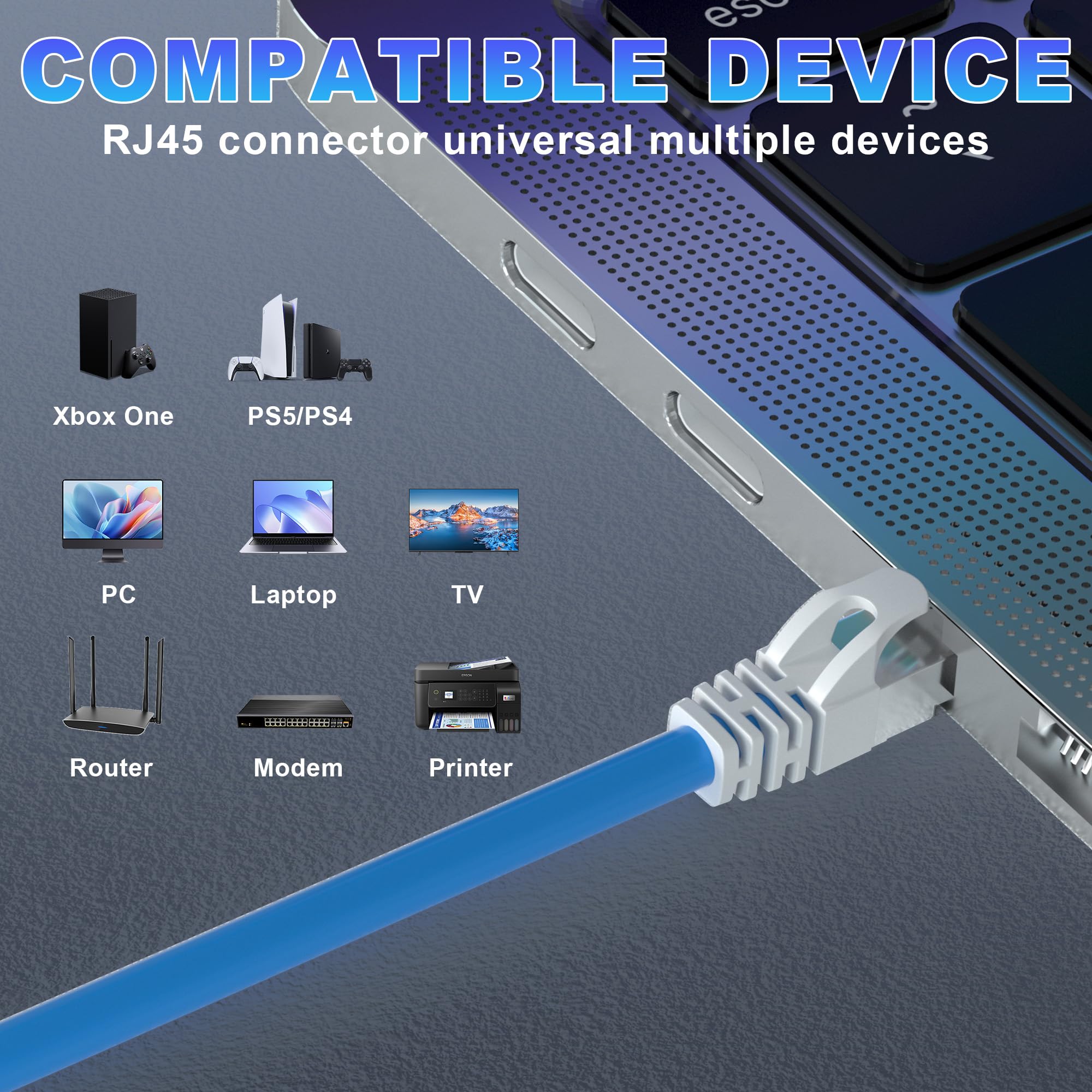 Ethernet Cable 100Ft, Cat 7 Outdoor Cable Sftp Triple Shielded Ethernet Cable Indoor, High Speed 10Gbps 600Mhz Network Cable, Wa