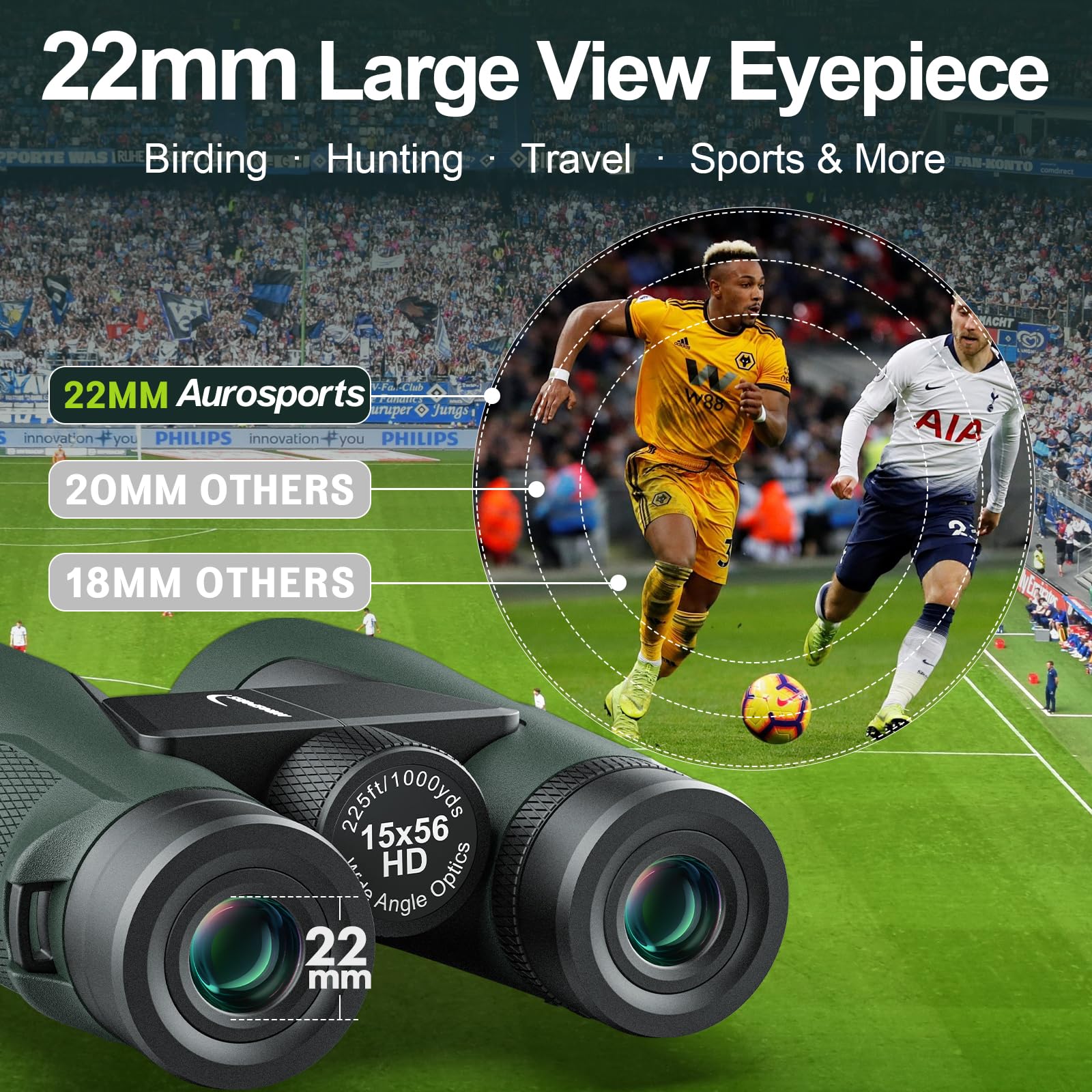 15X56 Binoculars For Adults High Powered - Aurosports Hd Large View Binoculars With Clear Low Light Vision - Lightweight Easy Fo