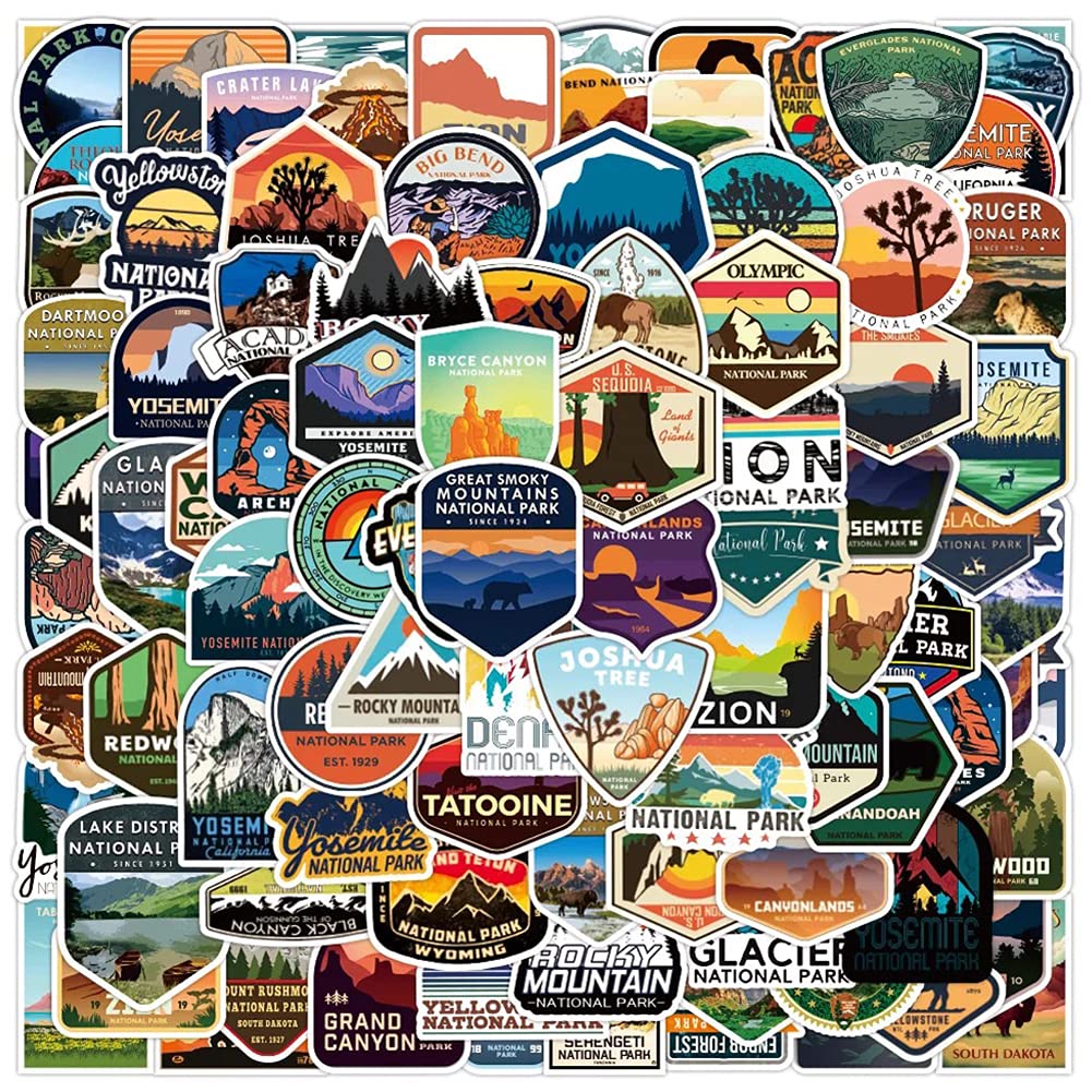 100 Pcs National Park Stickers| Outdoor Advanture Waterproof Vinyl Stickers For Bike Water Bottles Laptop Bicycle Refrigerator C