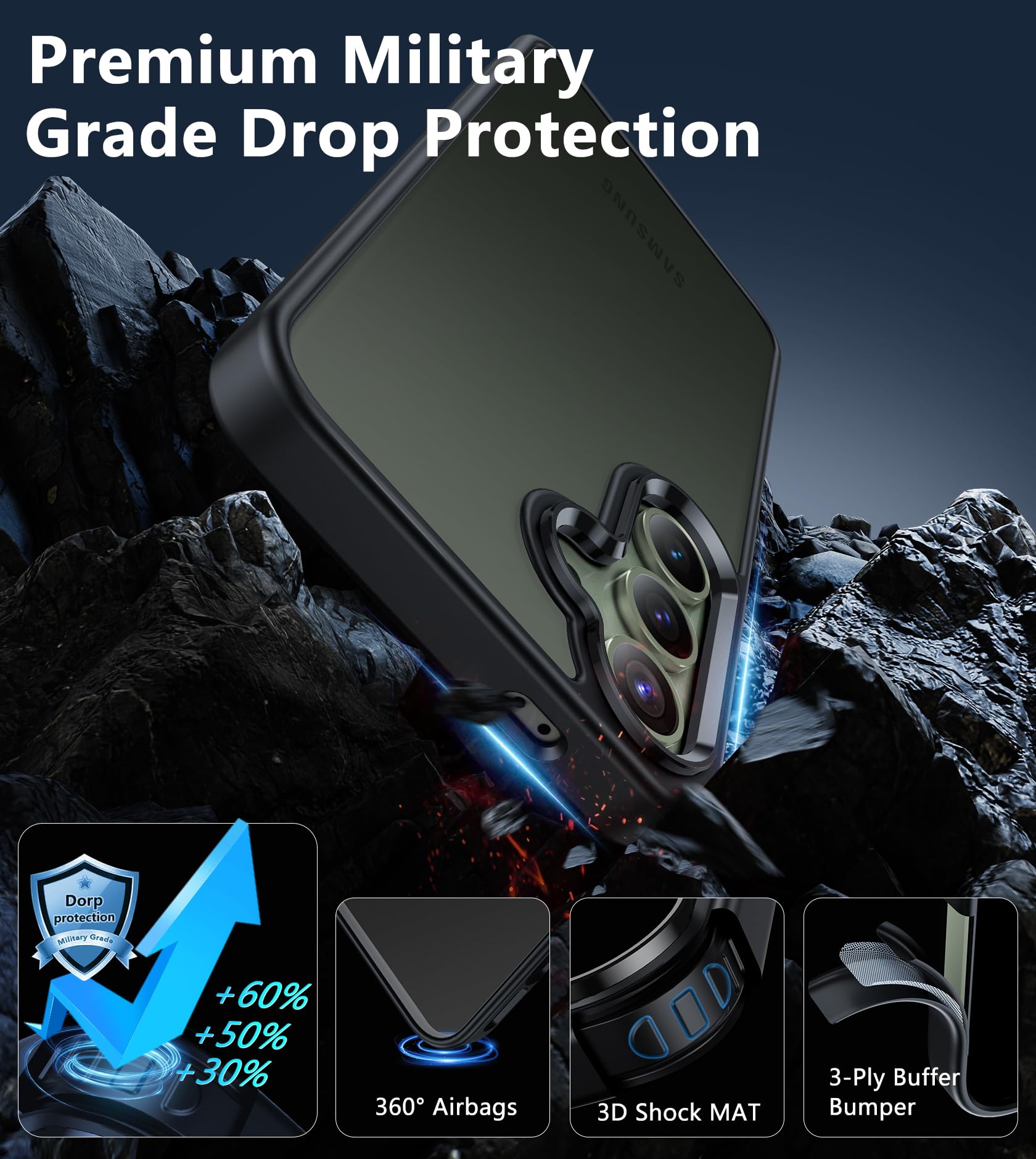 Fntcase For Samsung Galaxy S24 Case: Translucent Matte Slim Phone Cases | Military Grade Protection Shockproof Protective Cell P