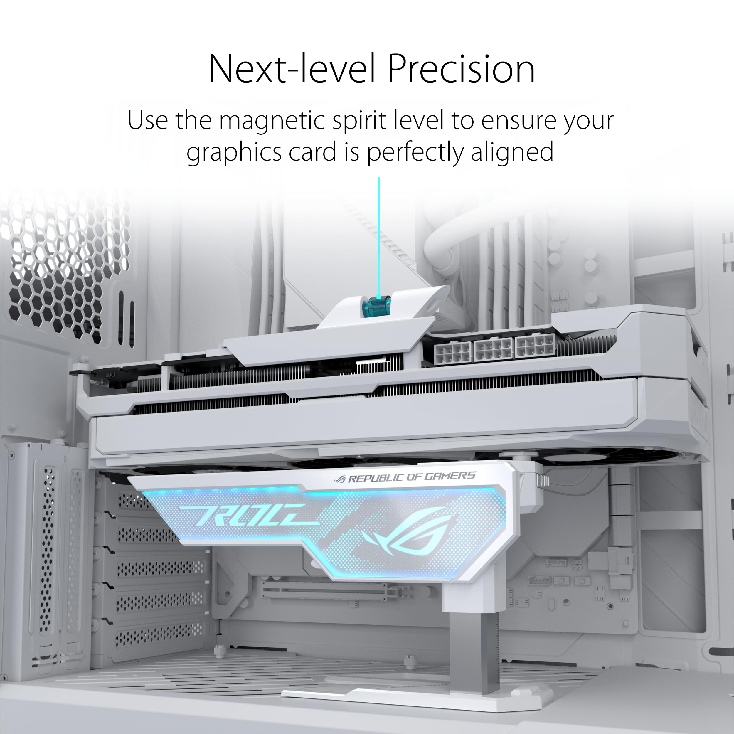 Asus Rog Herculx Graphics Card Holder White Edition (Tool Free Design, Included Spirit Level, Solid Zinc Alloy, 72 128Mm, Aura S