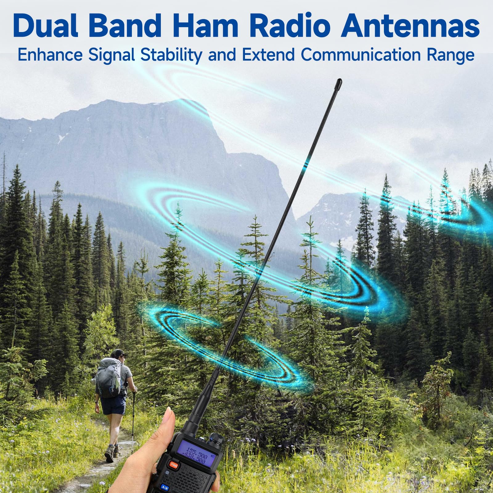 Eightwood Vhf Uhf 144/430Mhz Dual Band Whip Antenna Sma Female Soft Walkie Talkie Antennae 15In 2-Pack For Baofeng Kenwood Ham T