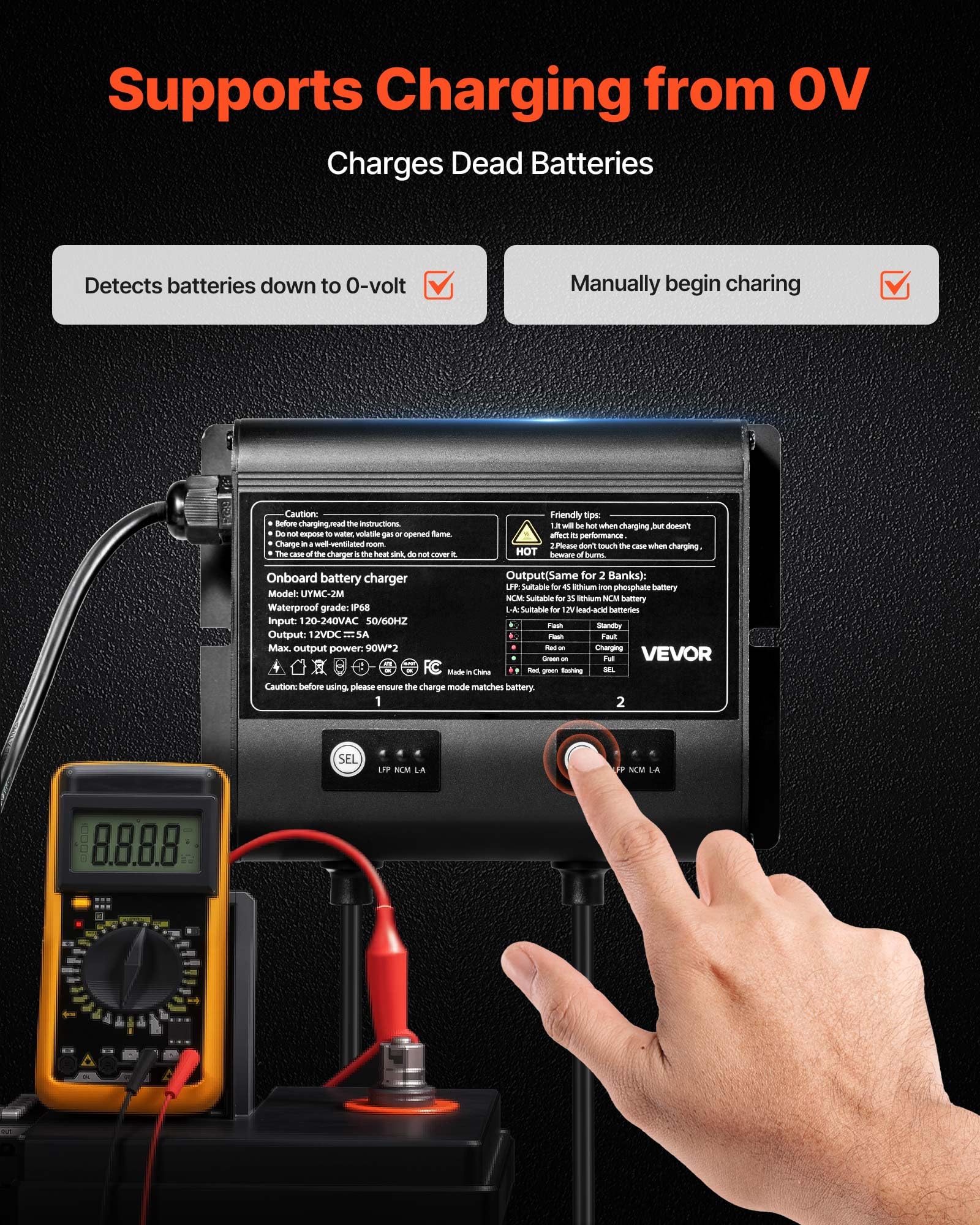 Vevor 2 Bank Marine Battery Charger, 5A    2, 12V Onboard Charger, Ip68 Waterproof Smart Boat Battery Charger, For Lithium-Ion L