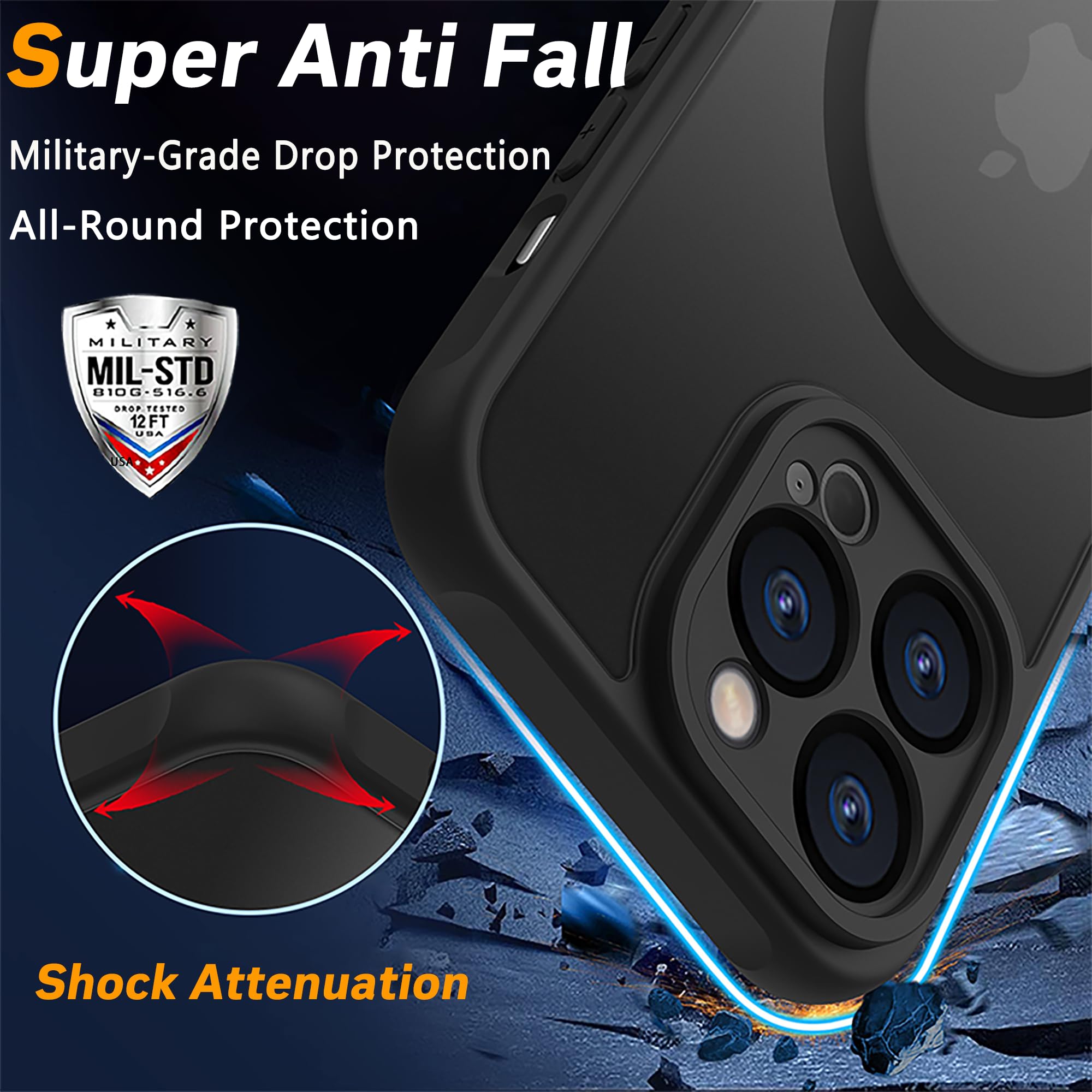 Pinlisheng Magnetic For Iphone 14 Pro Max Case,Military Grade Drop Tested,Shockproof Matte Translucent Hard Back Slim Protective