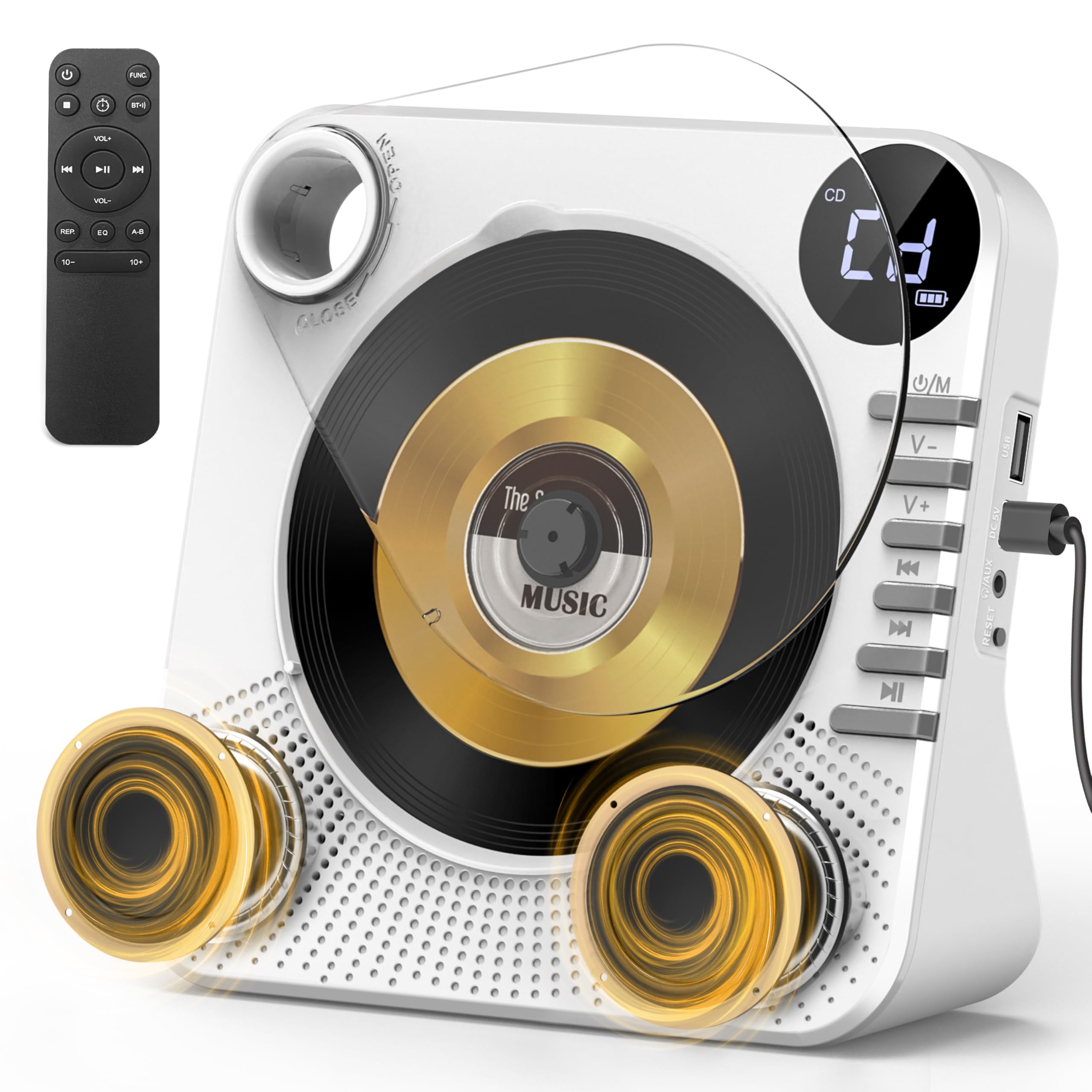 Desktop CD Player Bluetooth with HiFi Dual Speaker, CD Player for Home with Remote Control,Dust Cover,LCD Display,Sleep Timer,EQ