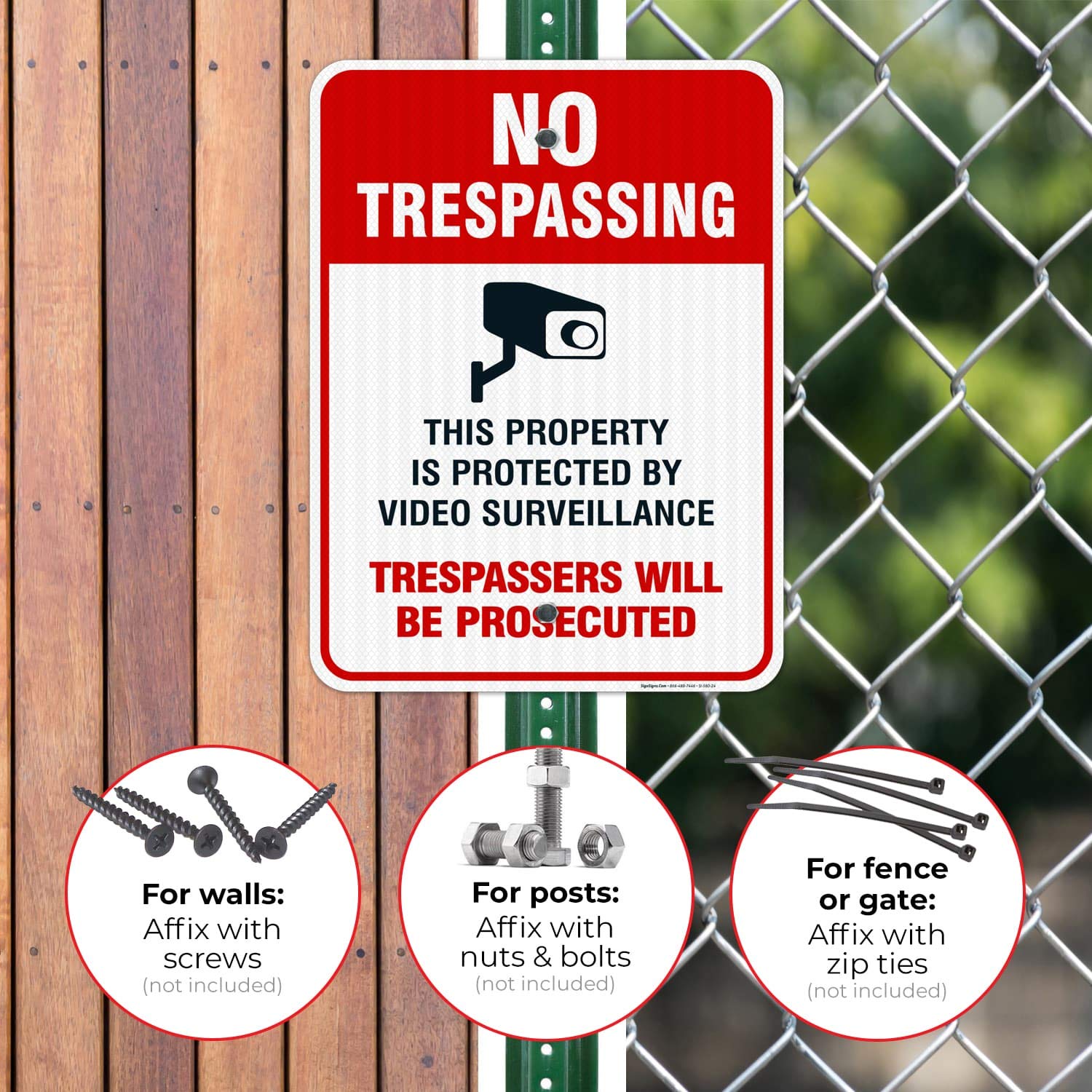 Sigo Signs Video Surveillance No Trespassing Sign, Cctv Security Camera, 18X24 Inches, 3M Egp Reflective .080 Aluminum, Fade Res