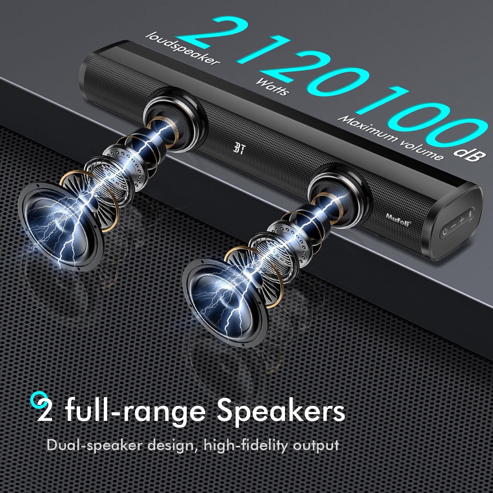 Sound Bars For Tv With Subwoofer 2.1 Ch 120W Soundbar For Tv, For Pc, Gaming, Surround Sound System Tv Sound Bar Speakers, Home