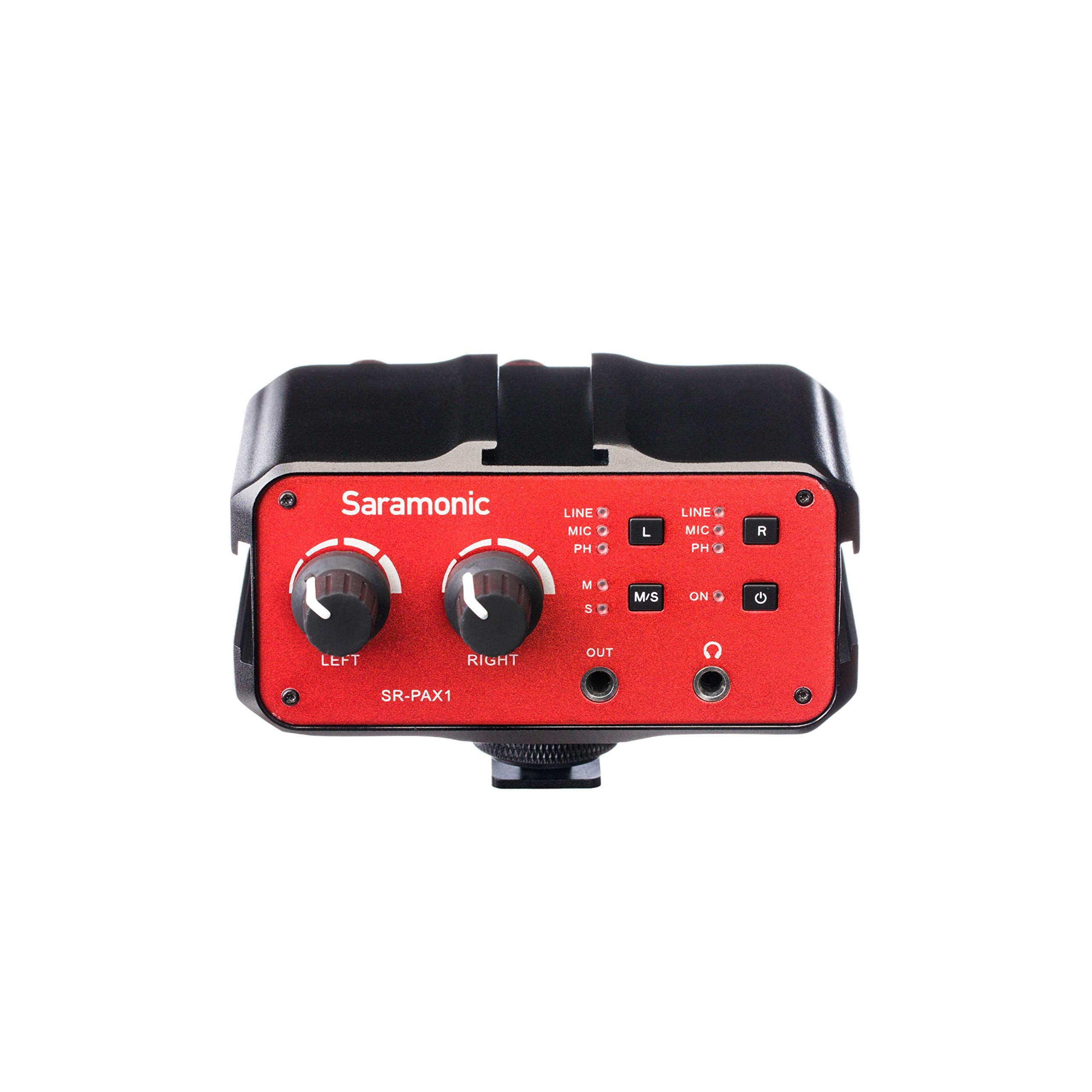 Saramonic 2-Ch XLR, 1/4 & 1/8 On-Camera Mixer w/Preamps, Headphone Out for DSLR/Mirrorless/Video (SR-PAX1)