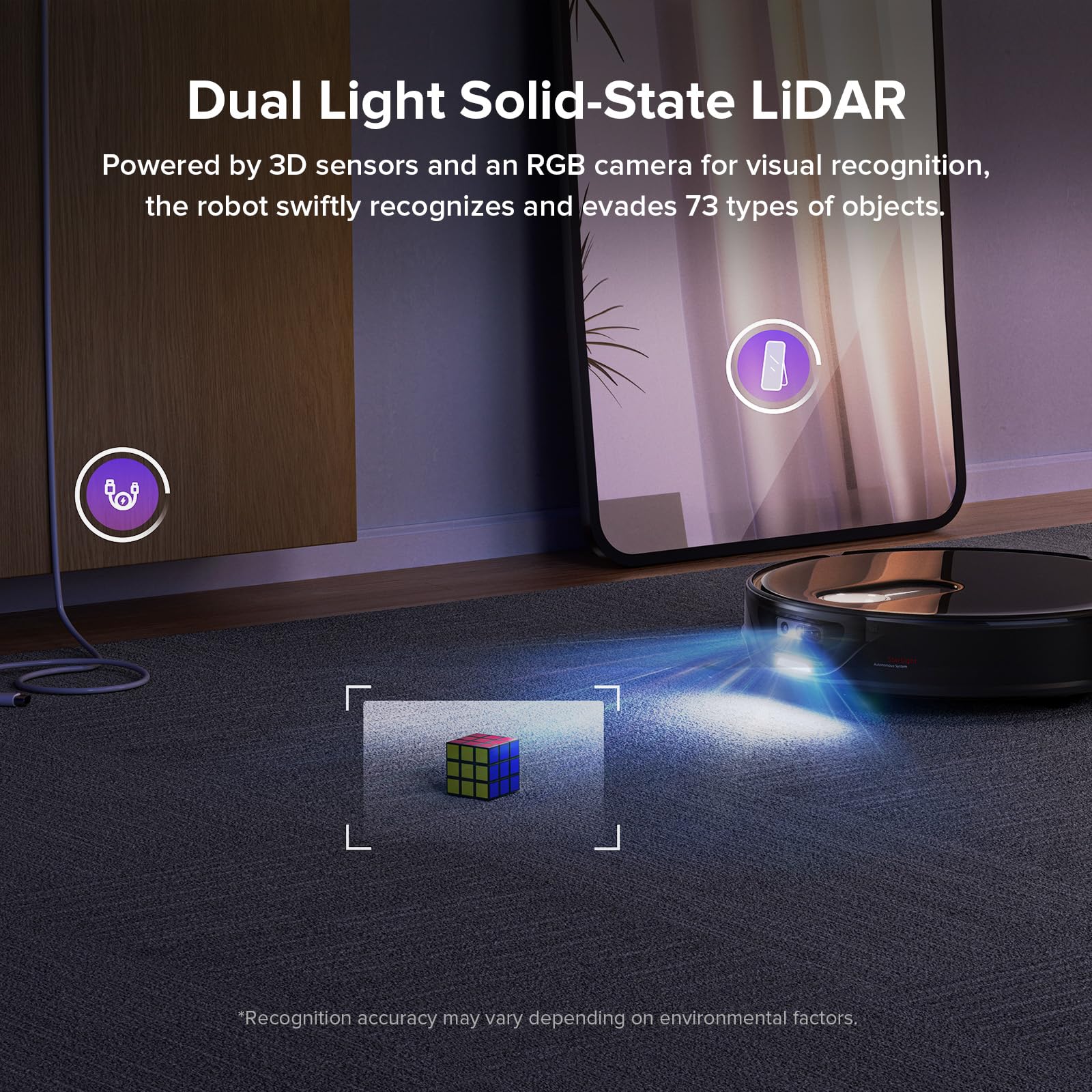 Roborock Qrevo Slim Robot Vacuum And Mop Combo, 8.2Cm Ultra Slim, 3D Sensing Tech, Advanced Obstacle Recognition, 11,000Pa Sucti