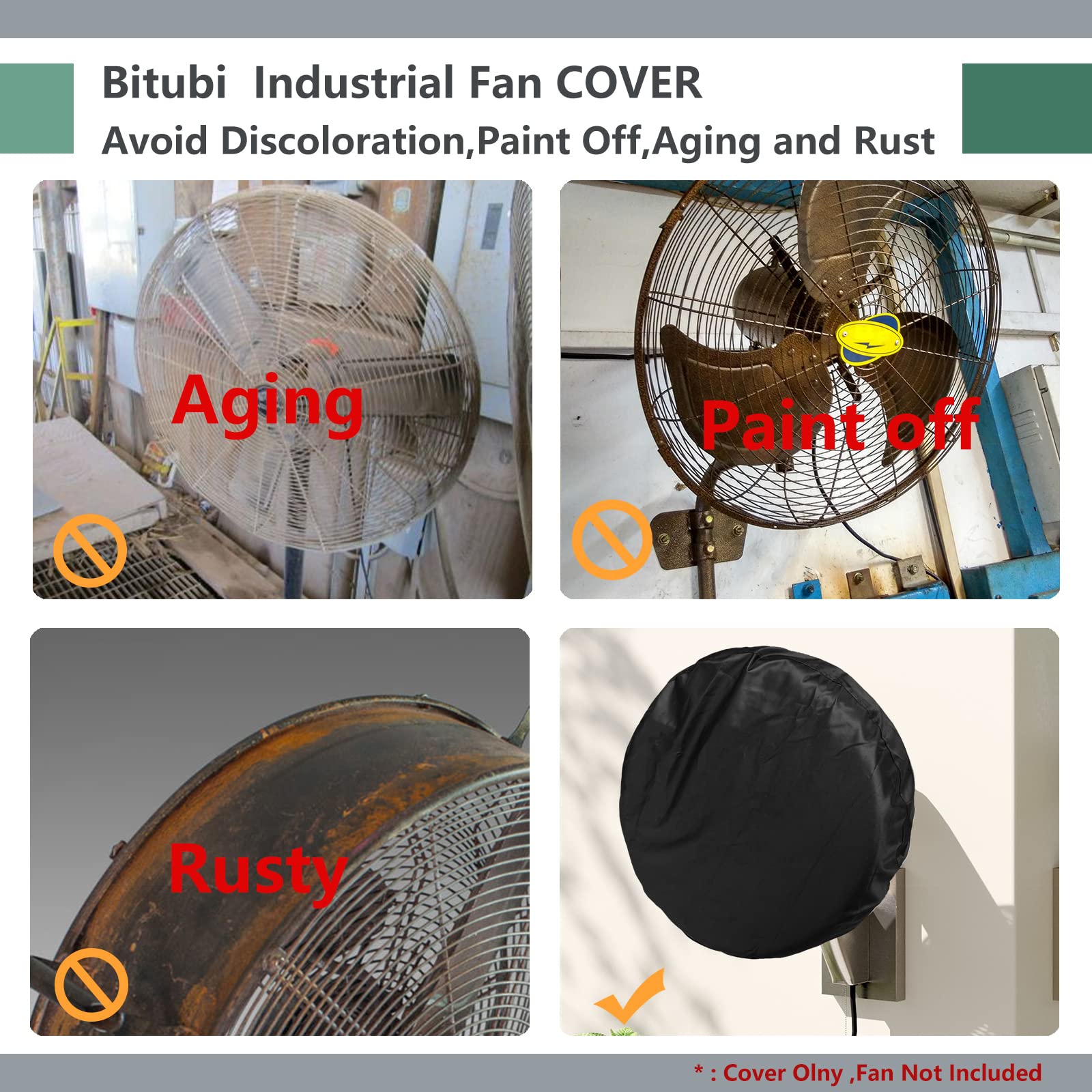 Bitubi Wall Mount Fan Cover,Waterproof Outdoor Fan Covers,Compatible For 30 Inch Industrial Fan And Pedestal Fan,Heavy Duty 600D