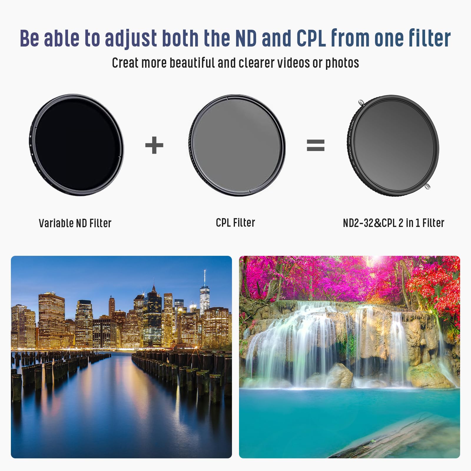Nescl 67Mm True Color Variable Nd Filter Nd2 32 (1 5 Stops) & Cpl Circular Polarizers Filter 2 In 1, 30 Layer Nano Coated Camera