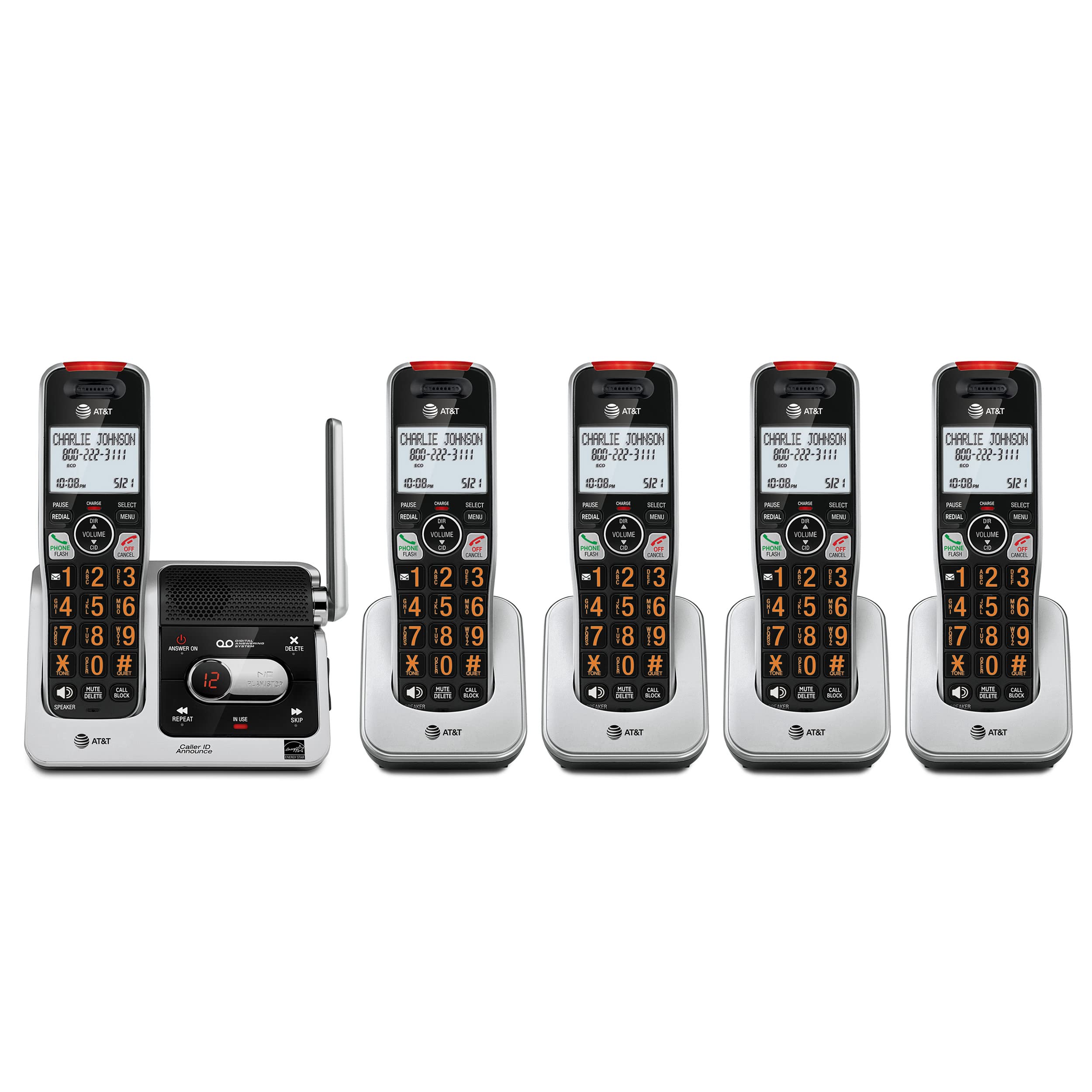 AT&T BL102-5 DECT 6.0 5-Handset Cordless Phone for Home with Answering Machine, Call Blocking, Caller ID Announcer, Audio Assist