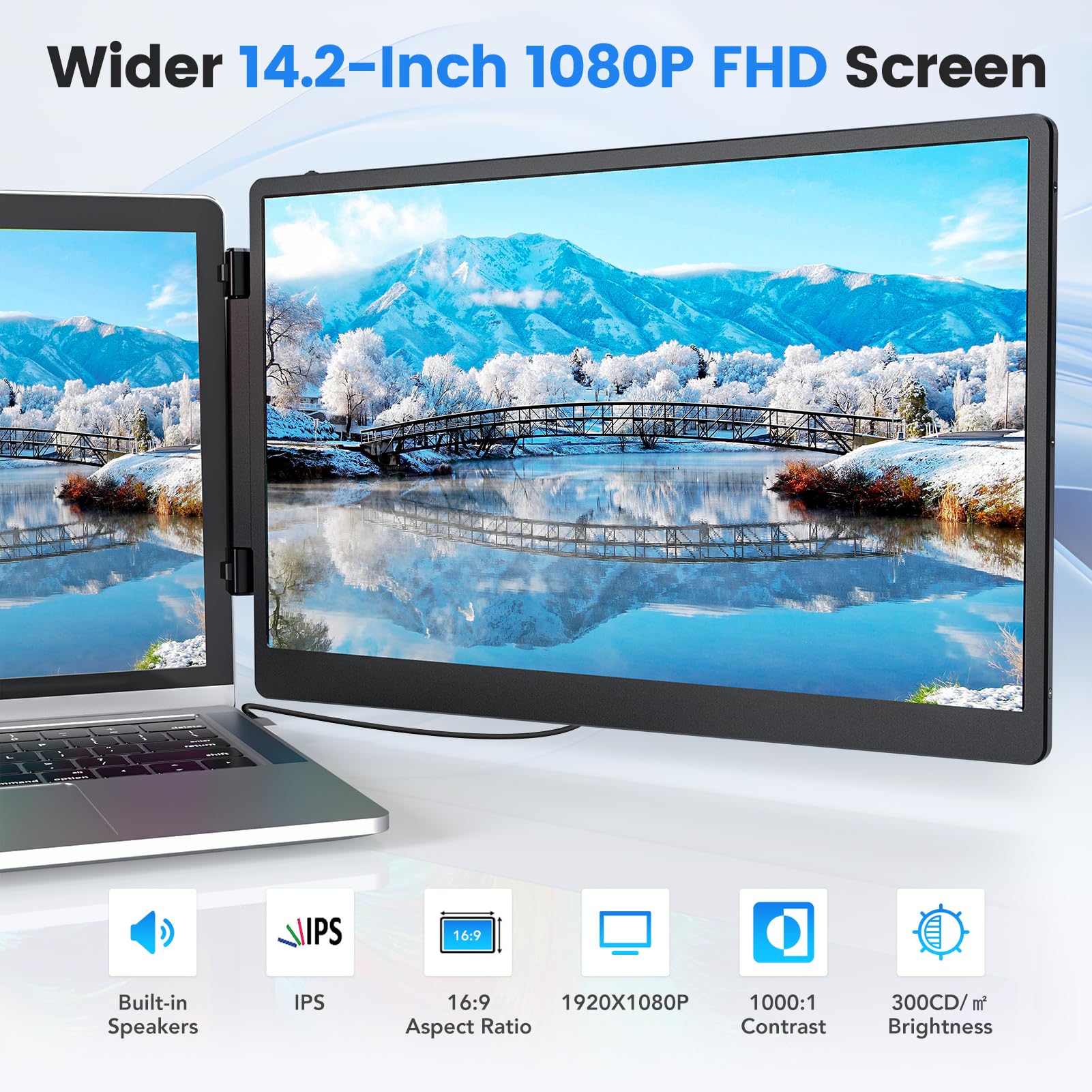 Redalf Portable Monitor 14.2'' Fhd 1080P Fhd Ips Usb C Hdmi Laptop Screen Extender Ips Display Speakers, Plug&Play, External Mon