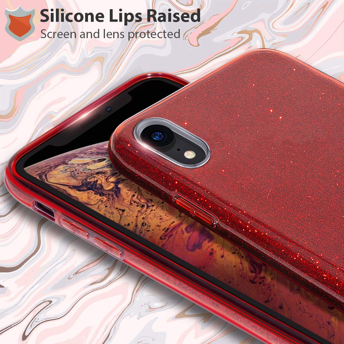 Mateprox Compatible With Iphone Xr Case,Bling Sparkle Cute Girls Women Protective Christmas Case(Red)