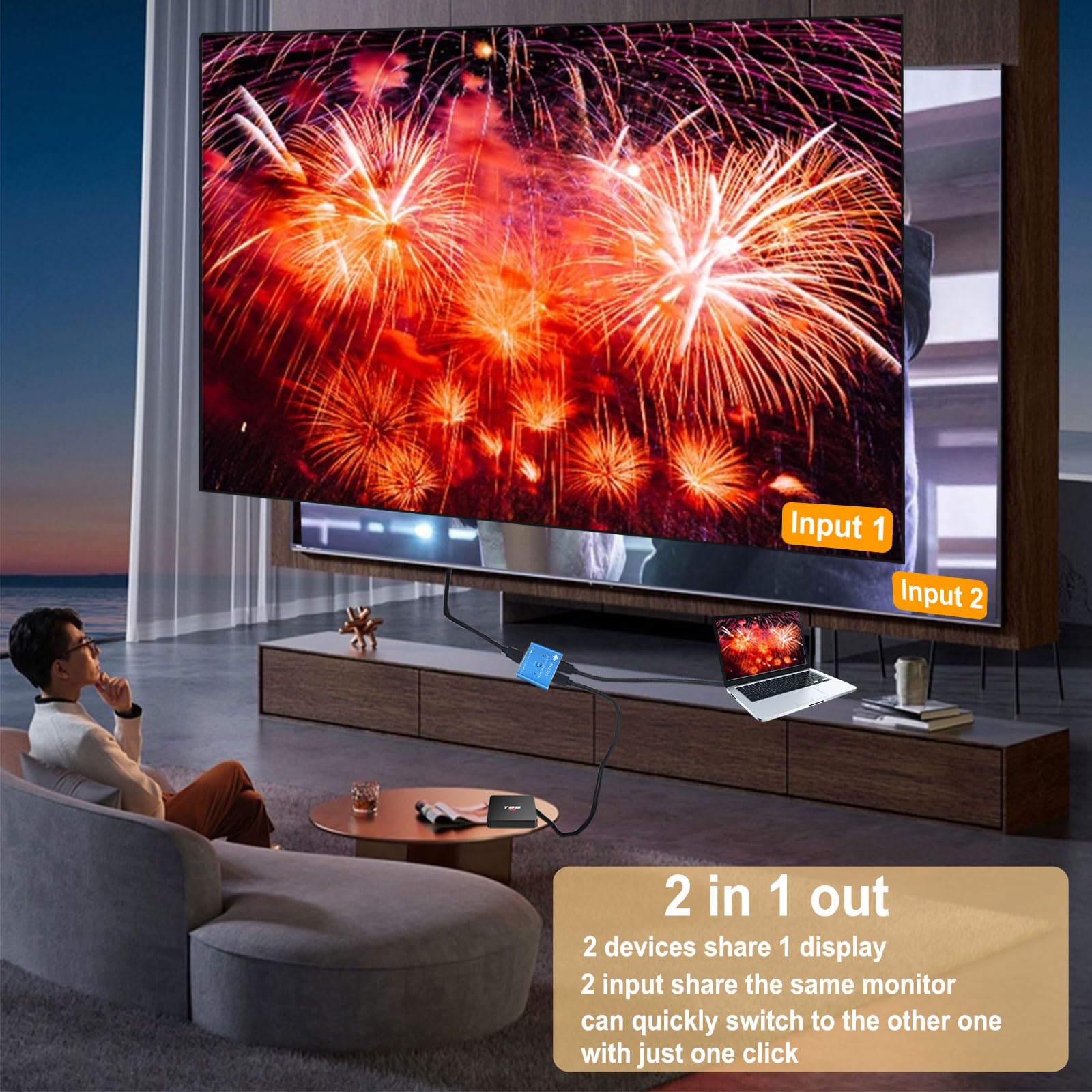 Hdmi 2.1 Switch 8K Hdmi Switcher,2 In 1 Out/ 1 In 2 Out Bi Directional Hdmi Switcher, Hdmi 2.1 Splitter Supports 8K@60Hz 4K@120H