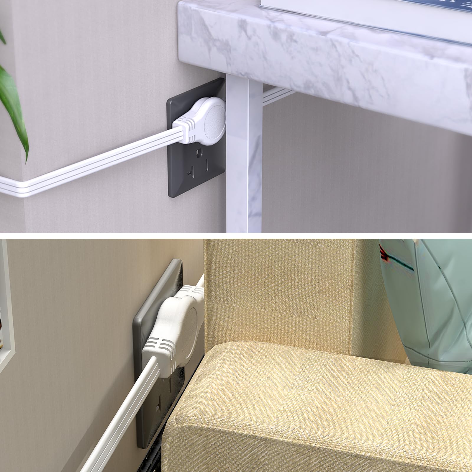 3 Prong Twin Extension Cord 16Ft Double Cord 8 Ft Each Side Slim Flat Head Extension Cord Total 6 Outlets