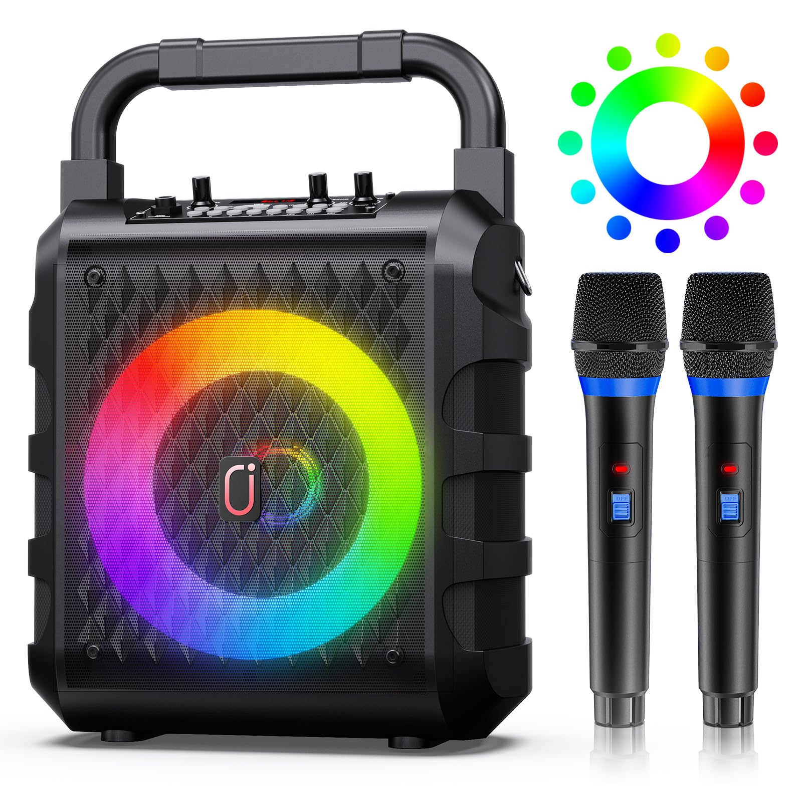 Karaoke Machine, ?Upgraded 20W 6.5''Subwoofer?Portable Bluetooth Speaker With 2 Wireless Microphones For Adults & Kids, Karaoke