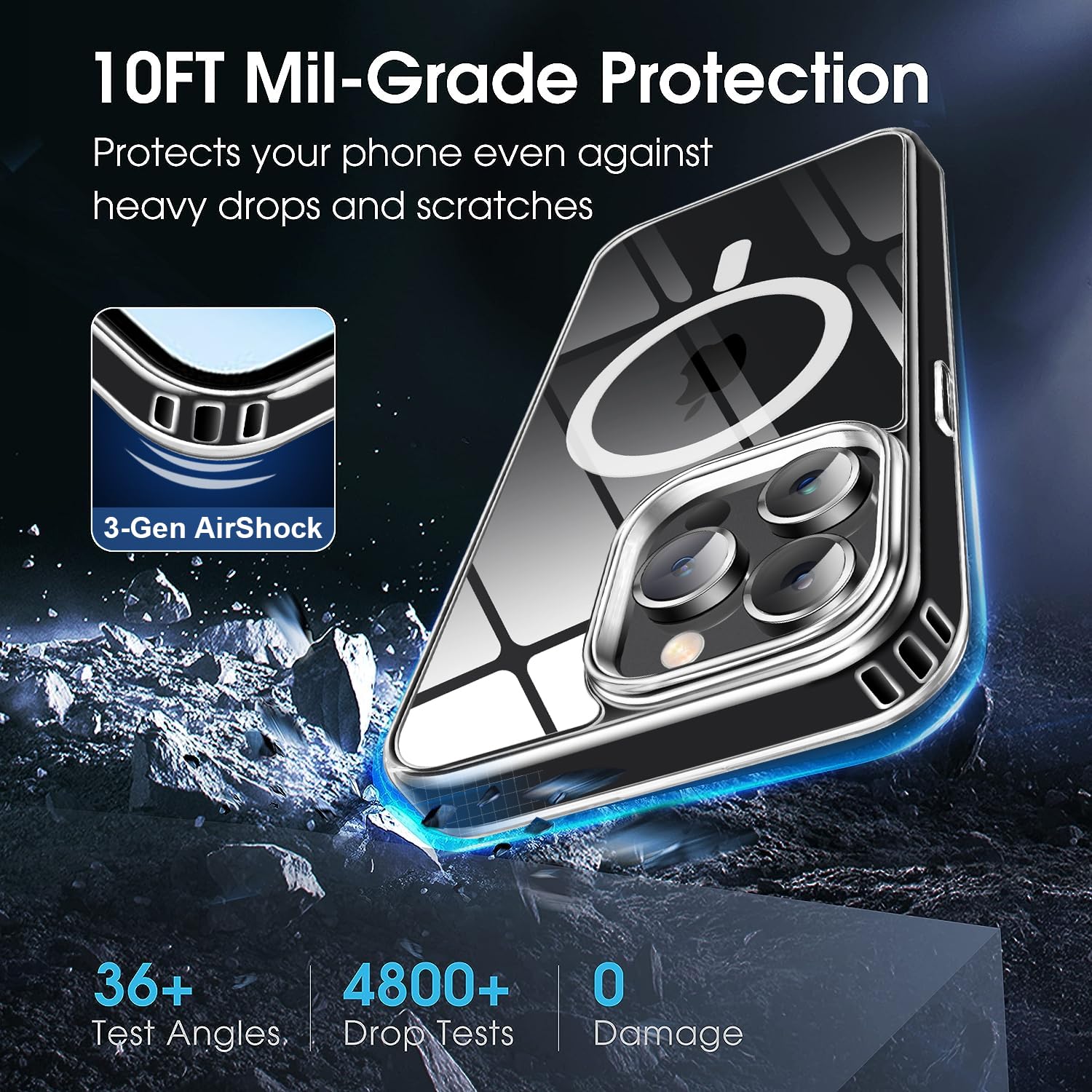 Yzoiko Strong Magnetic Clear For Iphone 15 Pro Max Case [10Ft Military Grade Protection] Compatible With Magsafe Shockproof Slim