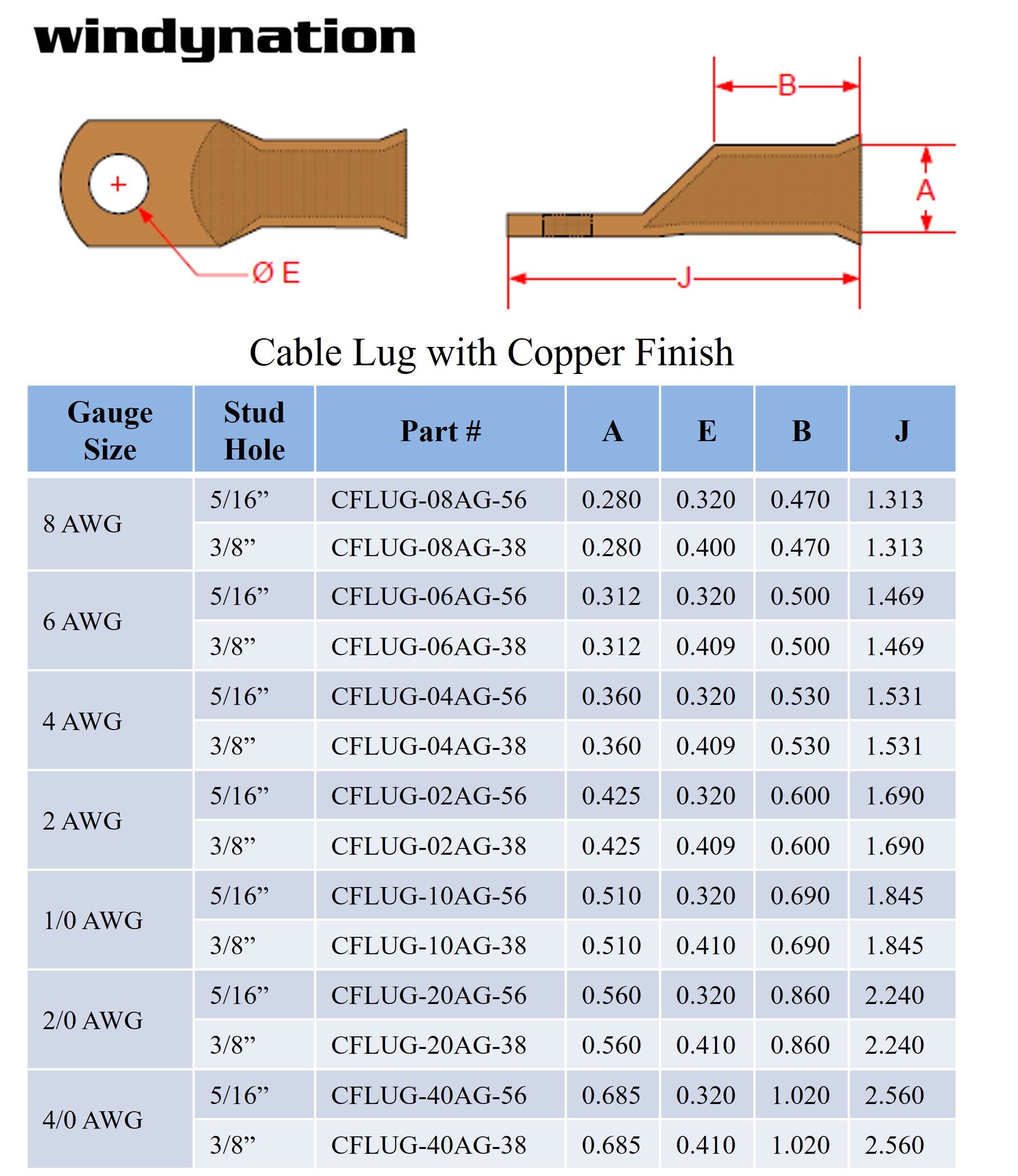 10 Pcs Wni 4 Gauge X 3/8 Pure Copper Battery Welding Cable Lug Connector Ring Terminals