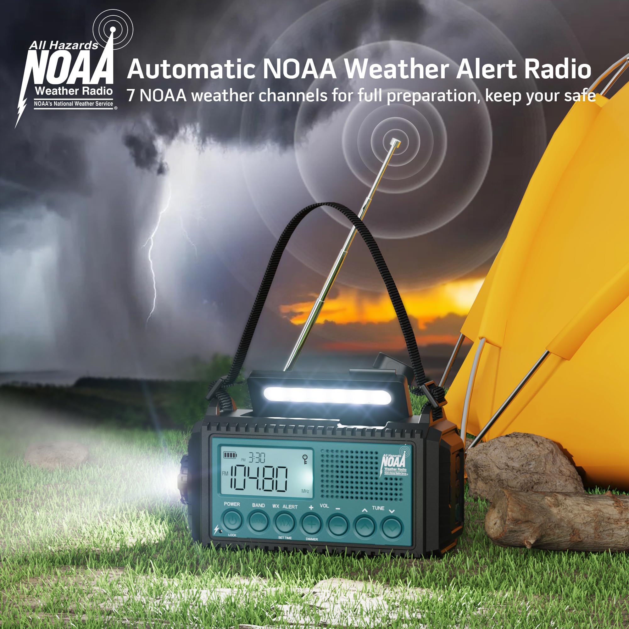 Noaa Emergency Weather Alert Radio, 5000 Large Capacity Hand Crank Solar Powered Am/Fm/Shortwave Radio For Home, Portable Led Ca
