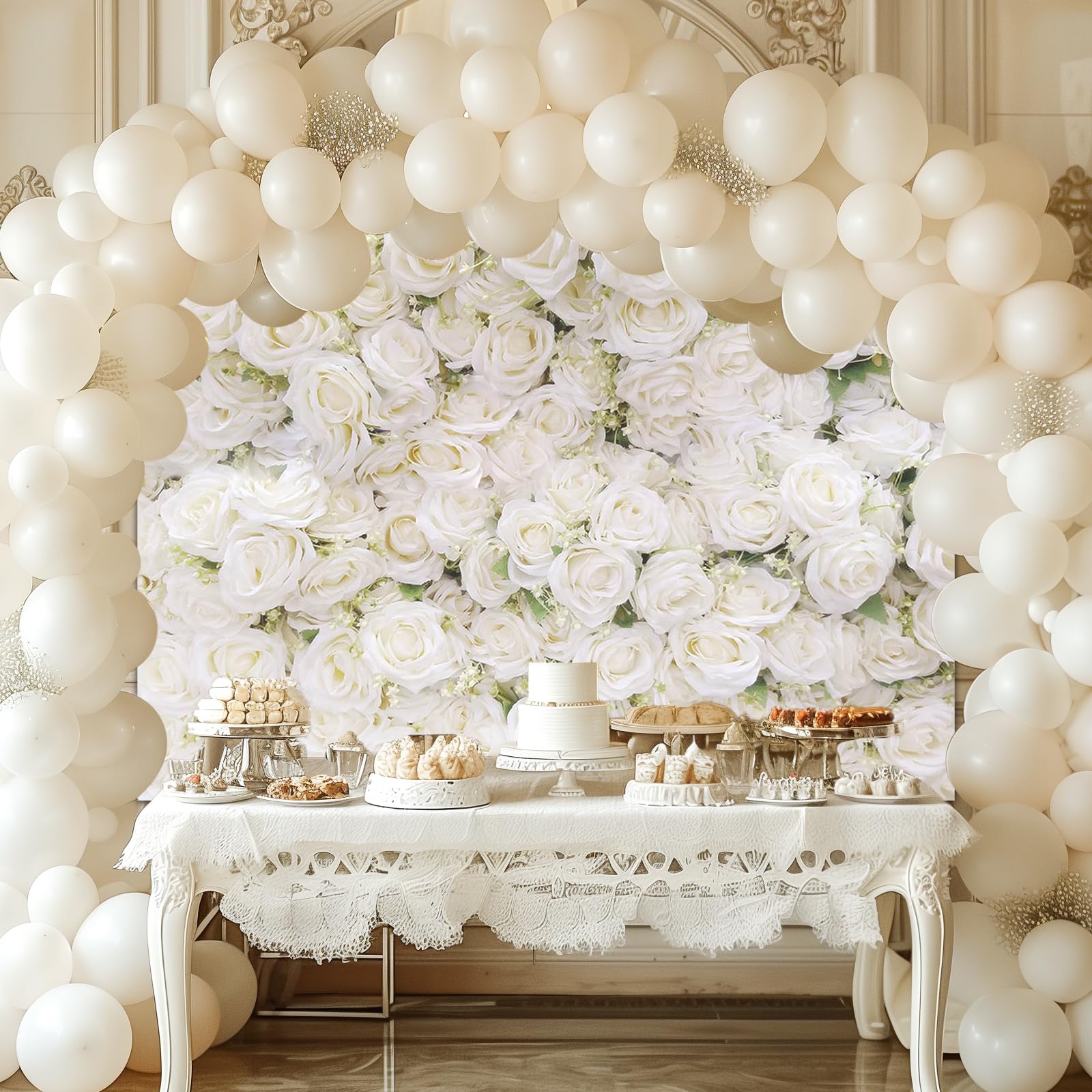 Avezano White Flower Backdrop For Party Photoshoot Wedding Floral Wall Bridal Shower Party Decoration Photography Background Whi