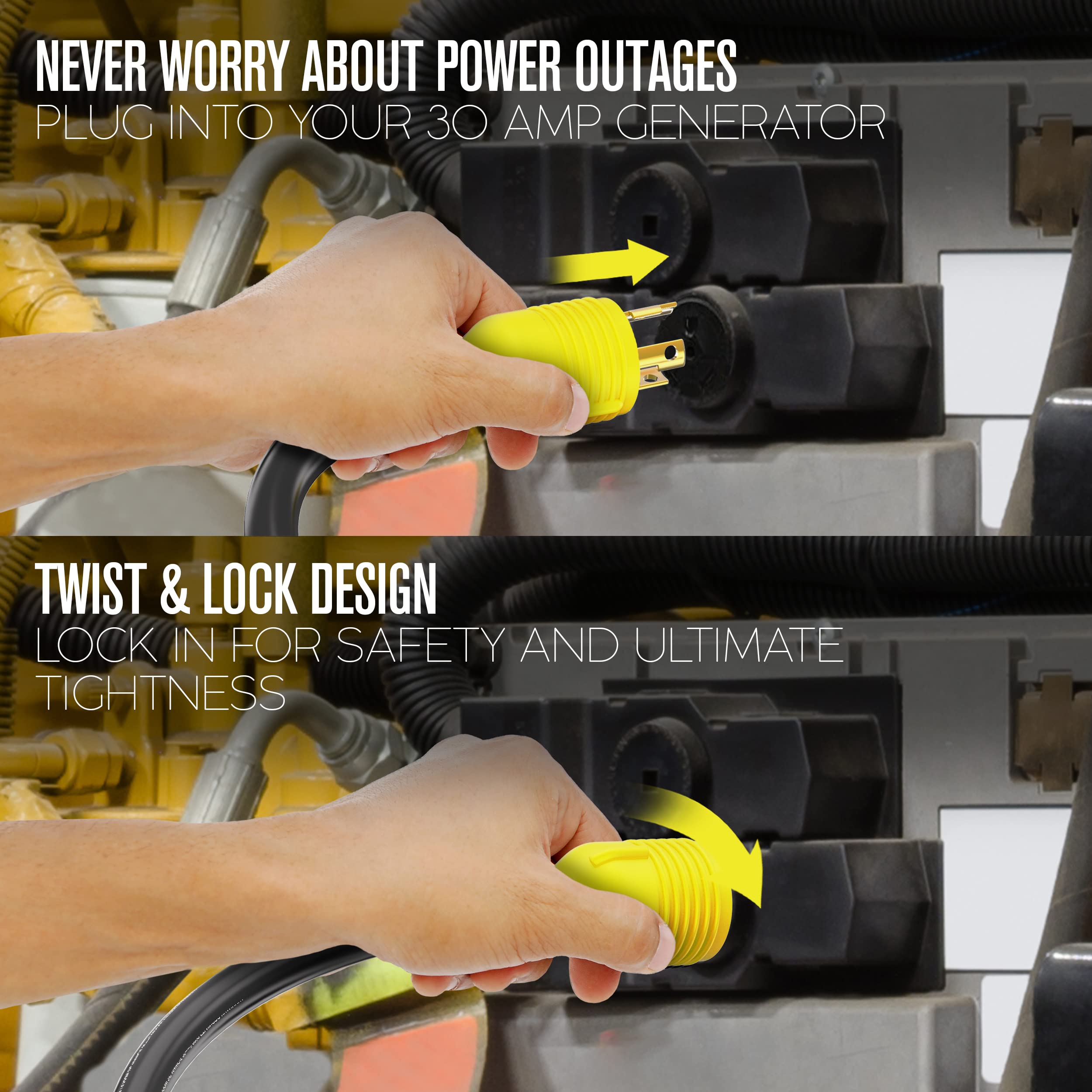 Houseables Generator Extension Cord, Electric Wire, 3 Prong, 30 Amp, 250 Volt, Single, Black, 25 Ft, All Rubber, 10 Gauge, Heavy