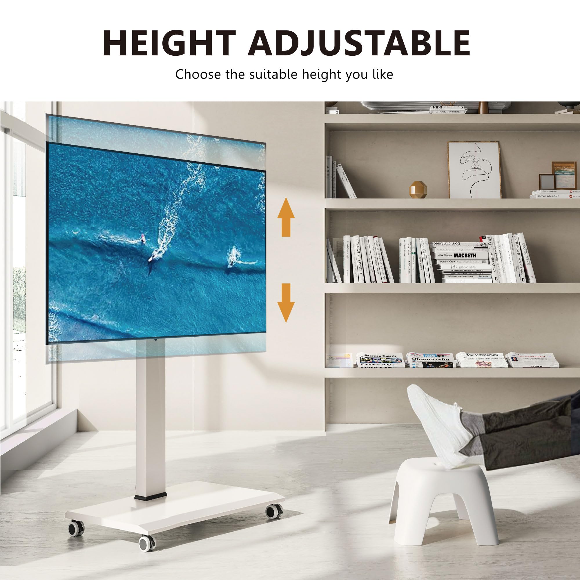 Fitueyes Rolling Tv Stand   Portable Mobile Tv Cart On Wheels For 32 To 65 70 75 Inch Tvs, Landscape To Portrait Rotating And 40